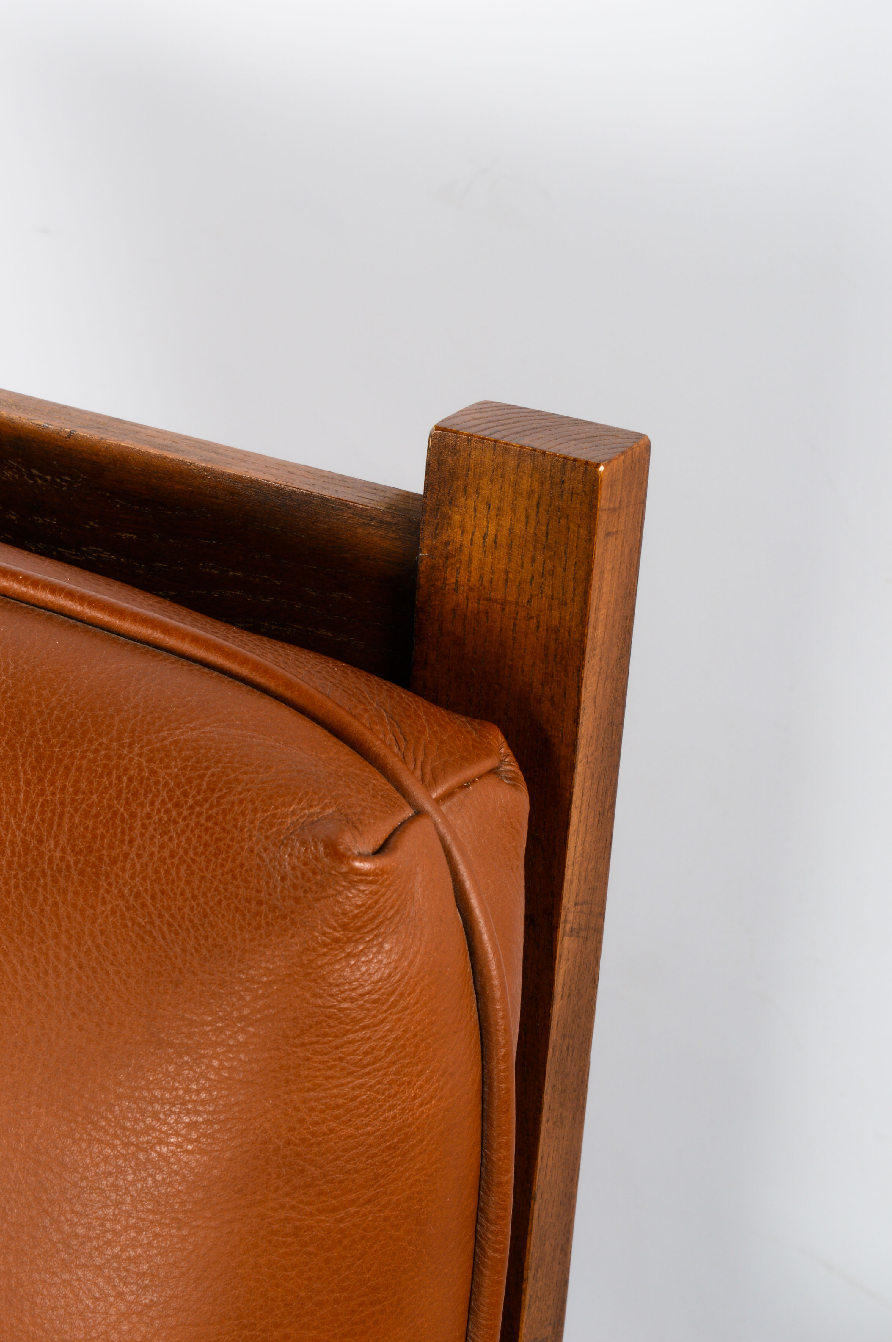 Vintage Mission Style Brown Leather Upholstered Chair