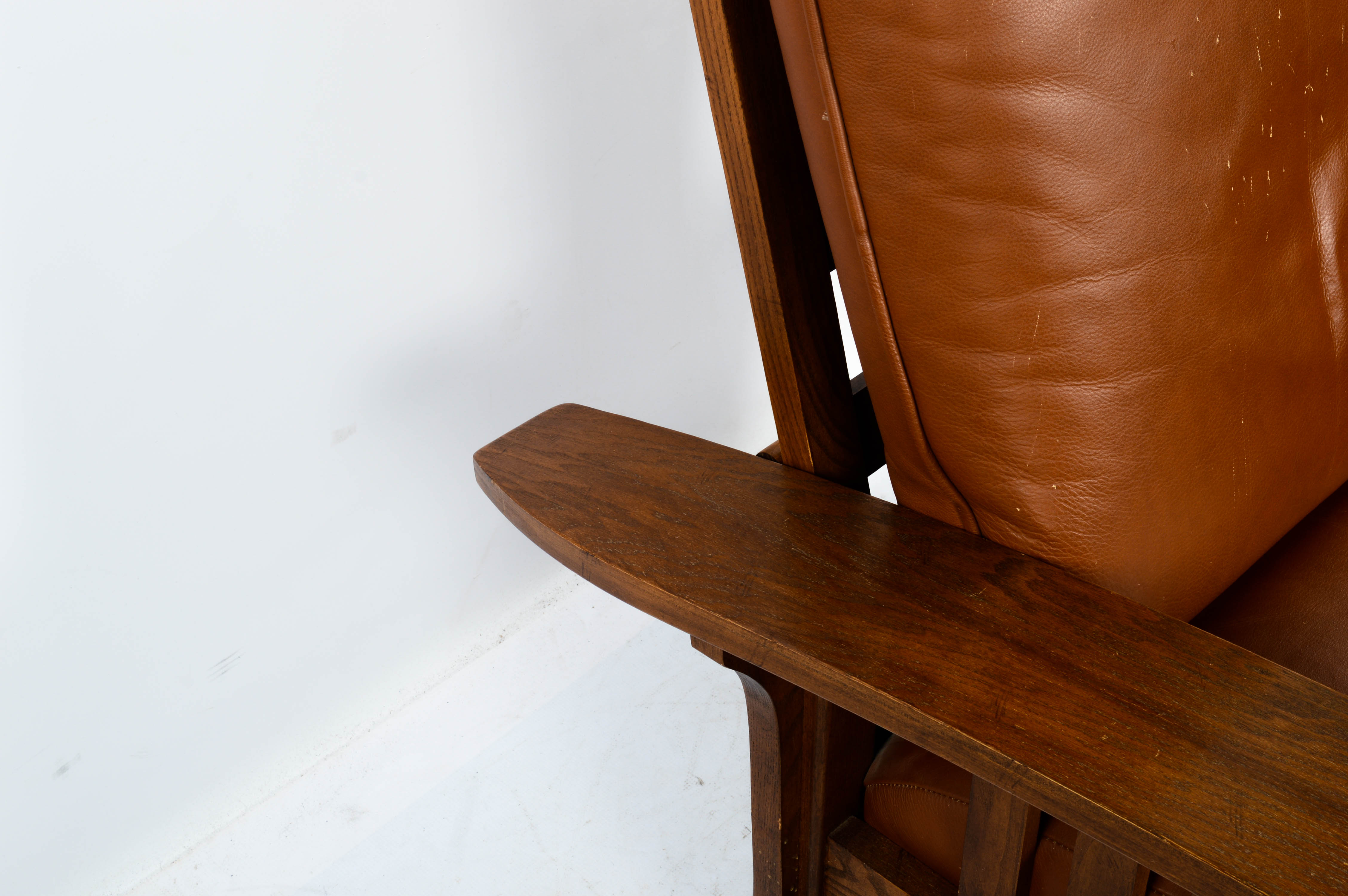 Vintage Mission Style Brown Leather Upholstered Chair