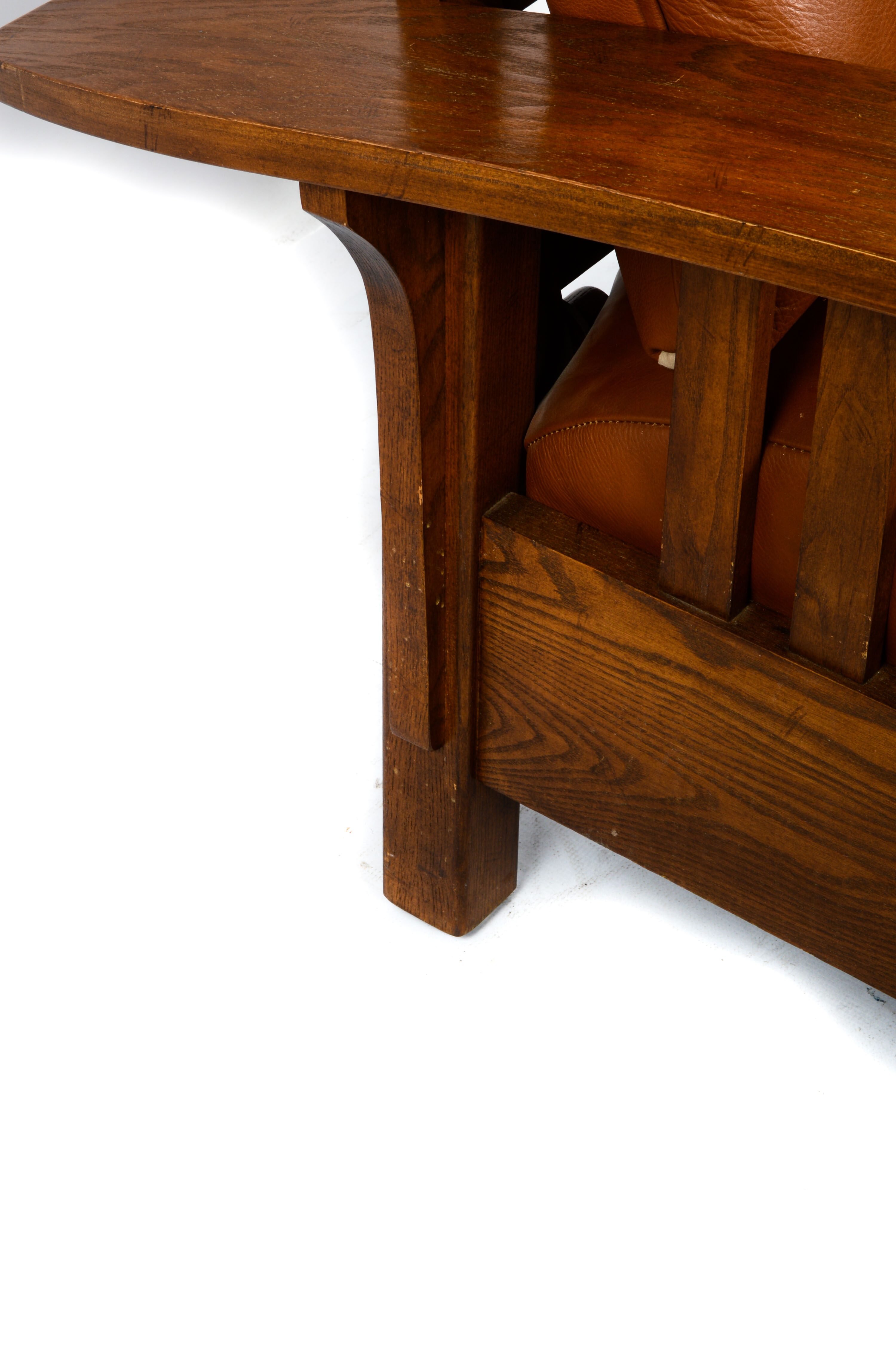 Vintage Mission Style Brown Leather Upholstered Chair