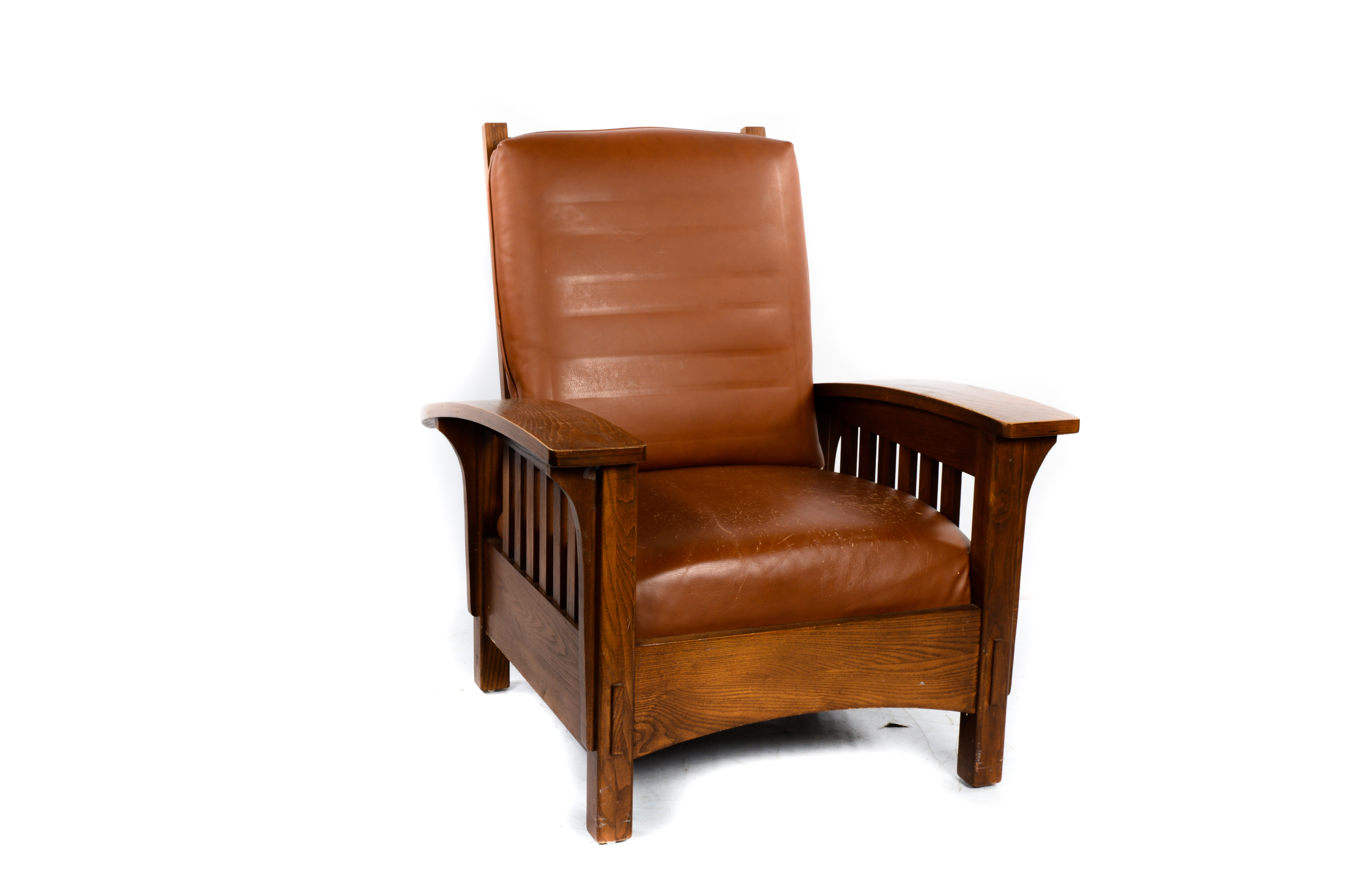 Vintage Mission Style Brown Leather Upholstered Chair