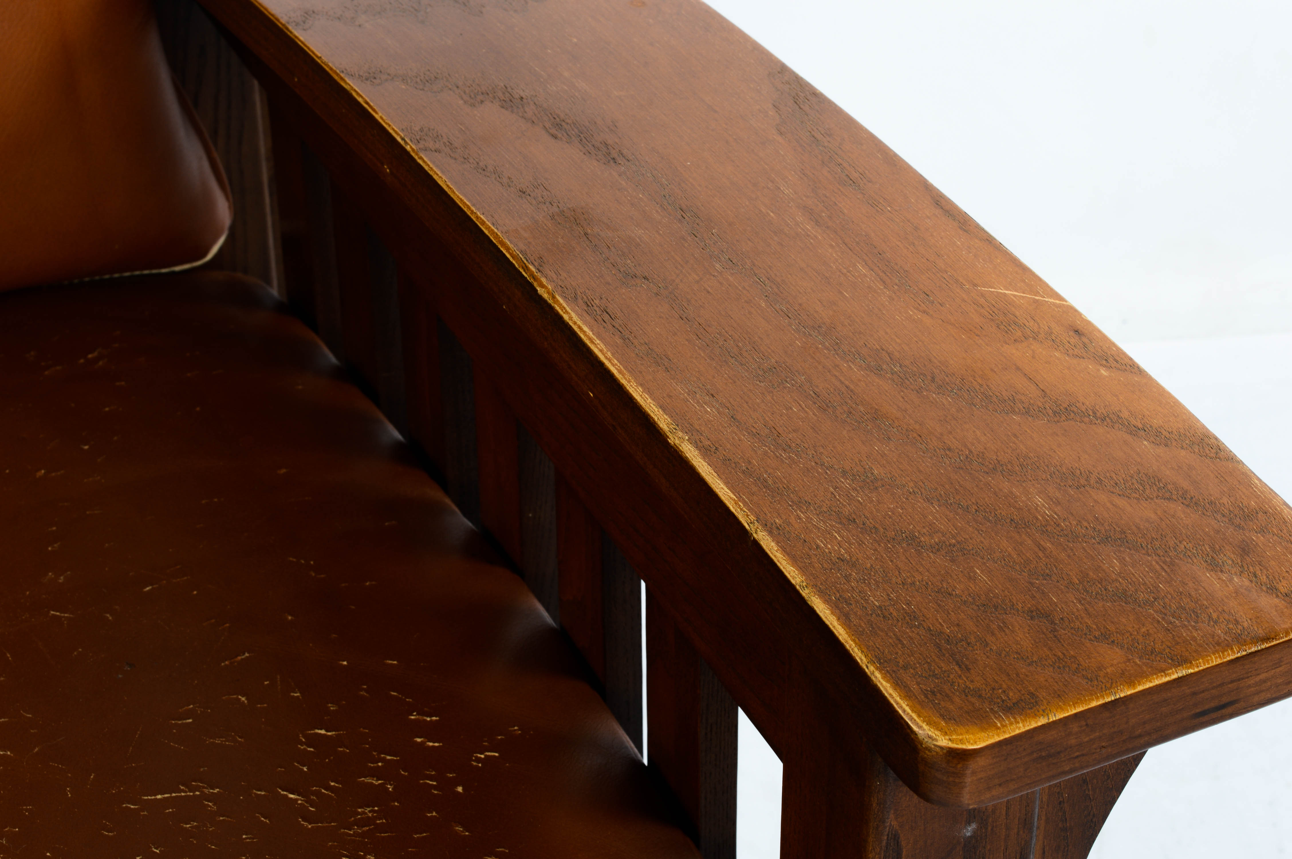 Vintage Mission Style Brown Leather Upholstered Chair