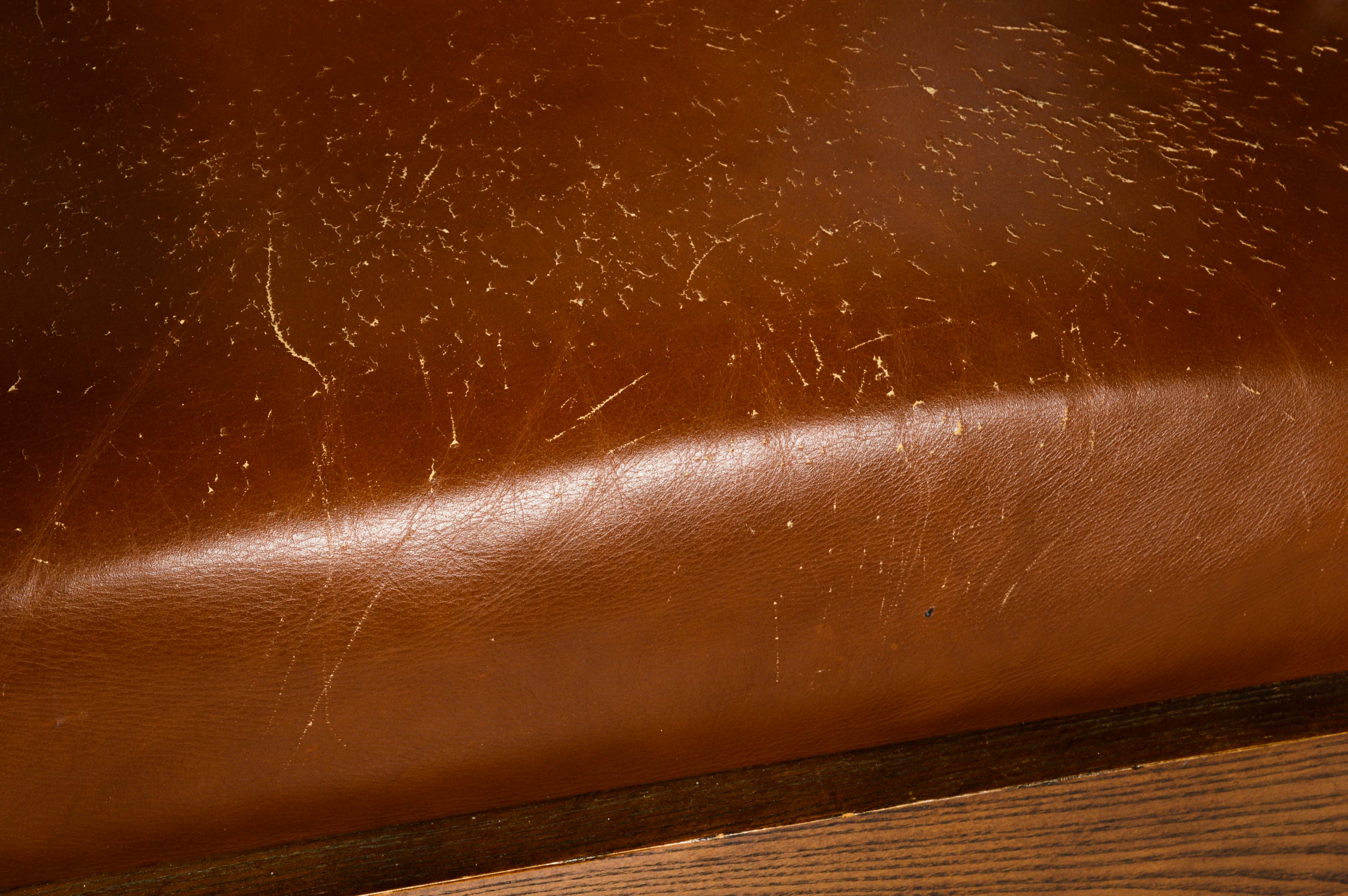 Vintage Mission Style Brown Leather Upholstered Chair