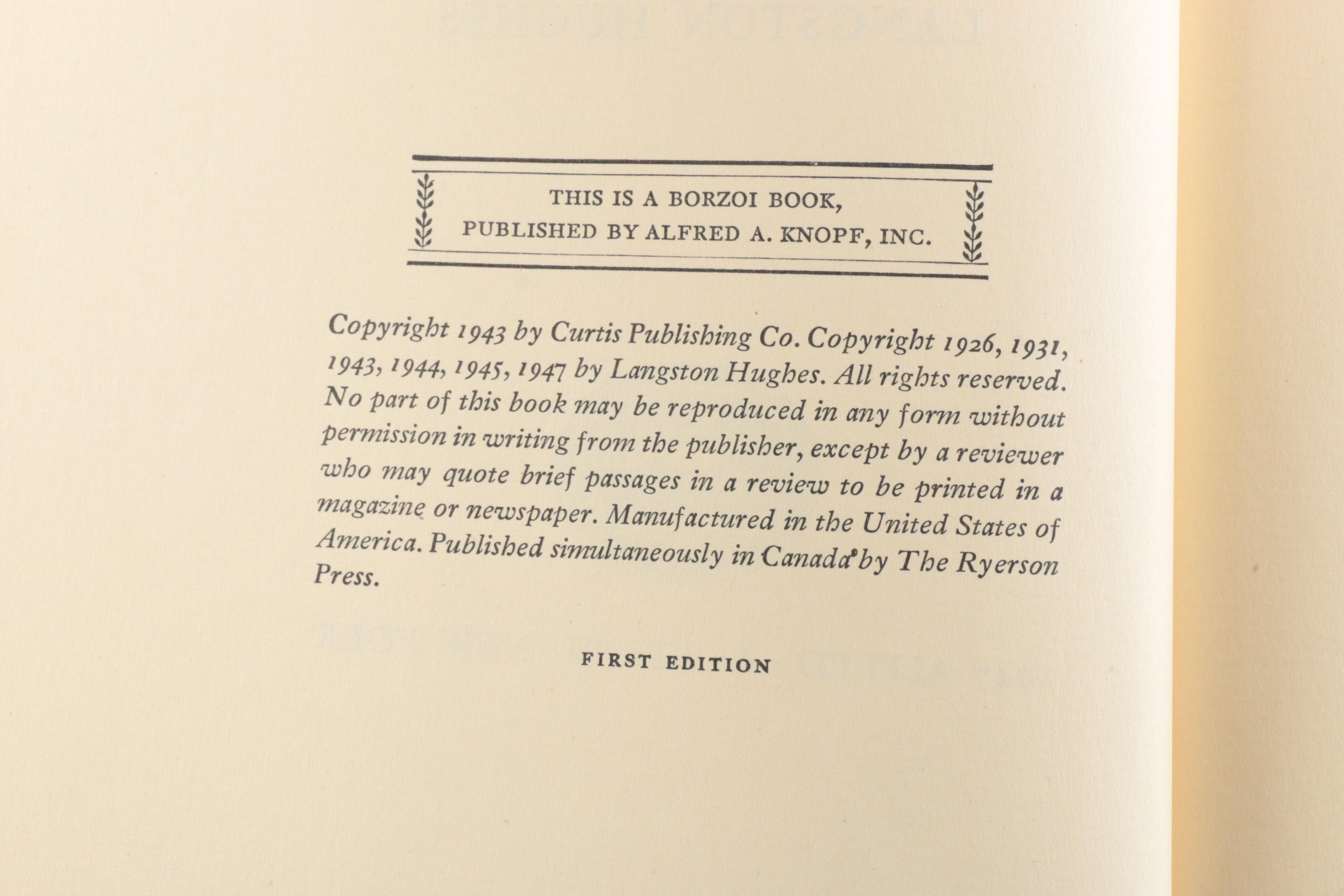 1947 First Edition Langston Hughes "Fields of Wonder: A Book of Lyric Poems"