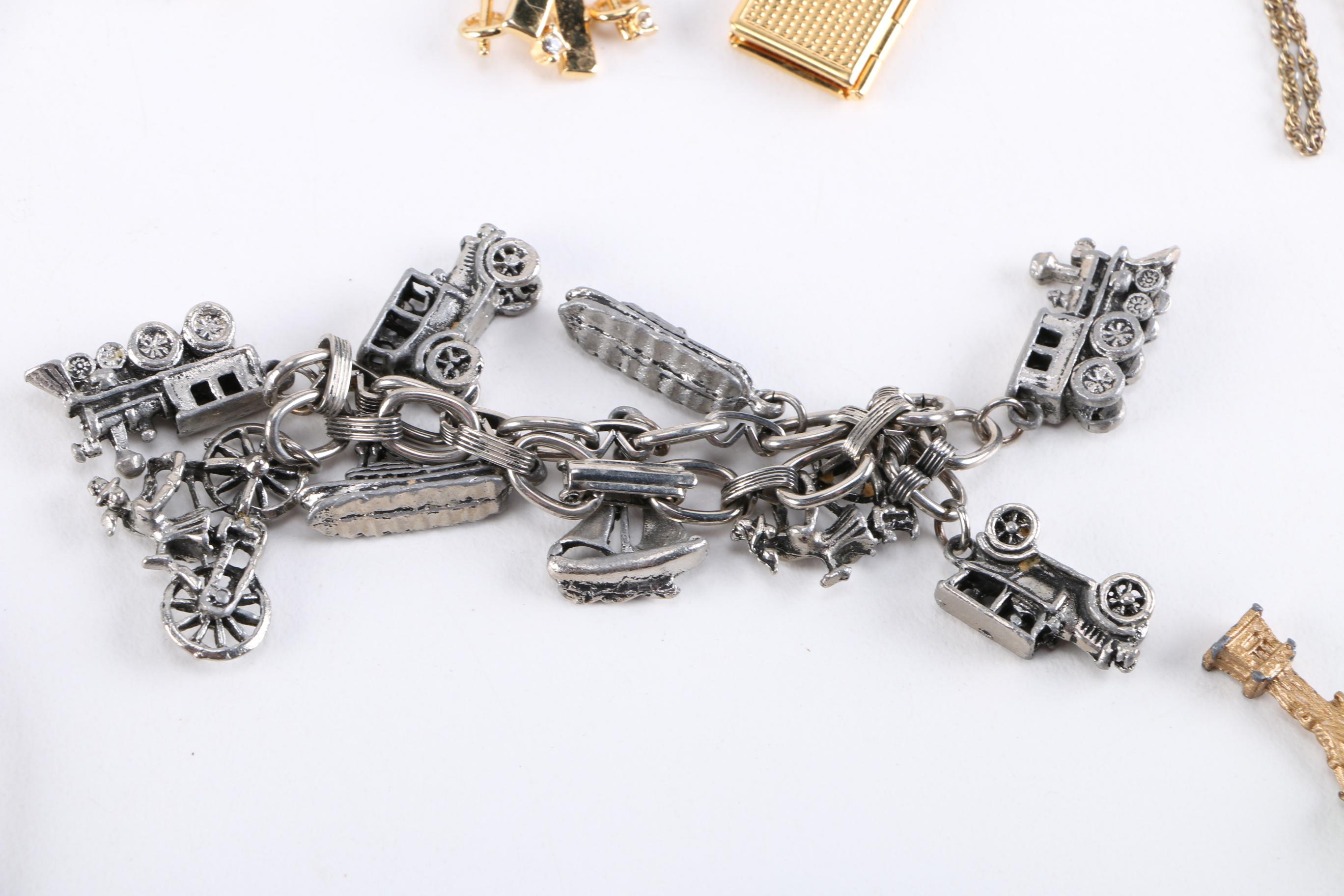 Costume Jewelry Assortment Including Charm Bracelets