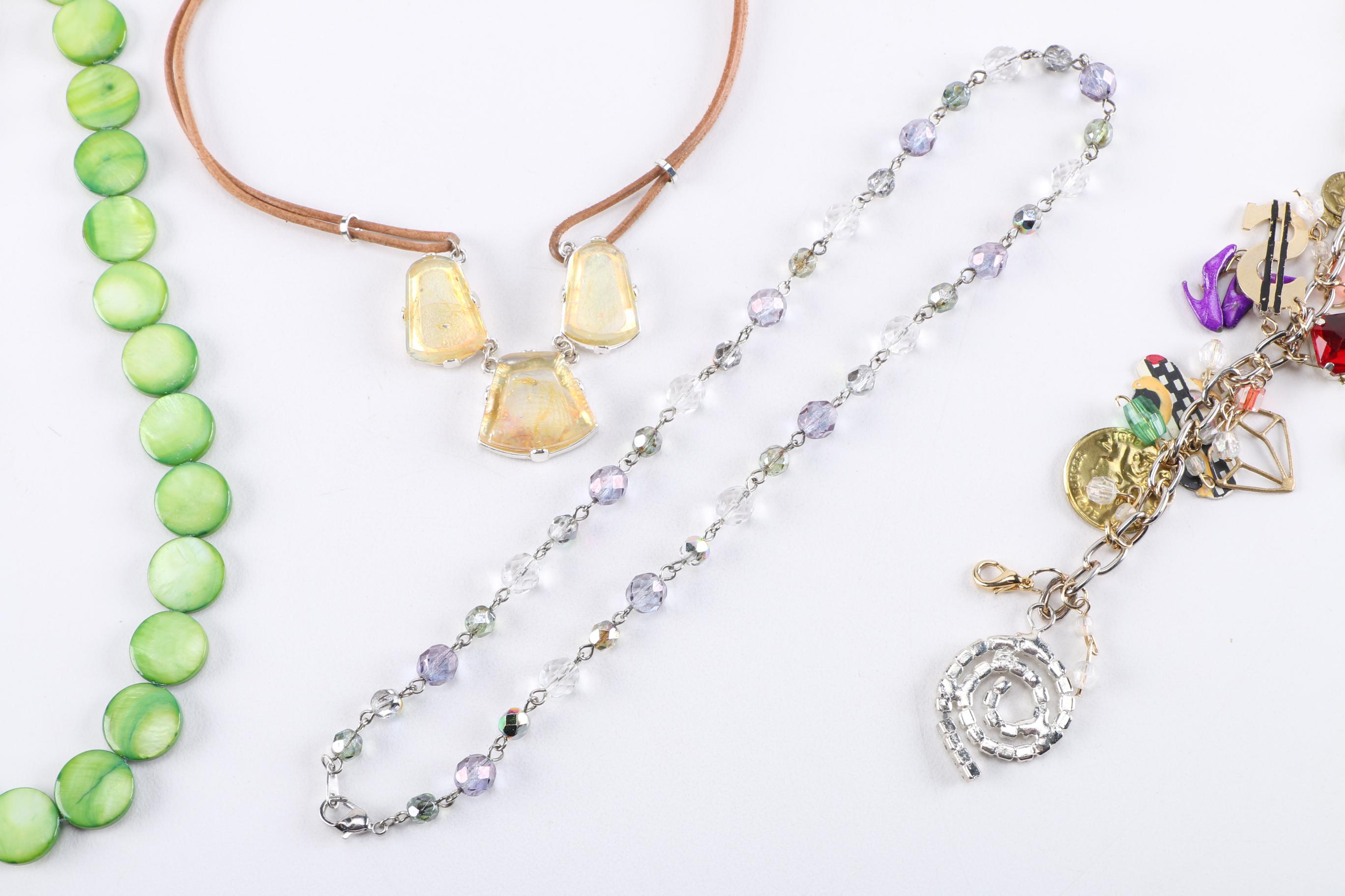 Costume Jewelry Assortment Including Charm Bracelets