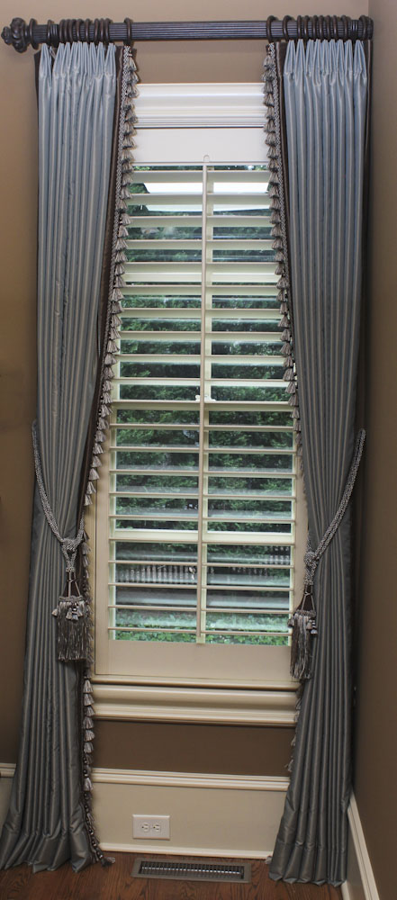 Custom Made Cornflower Blue Silk Drapery Set with Hardware