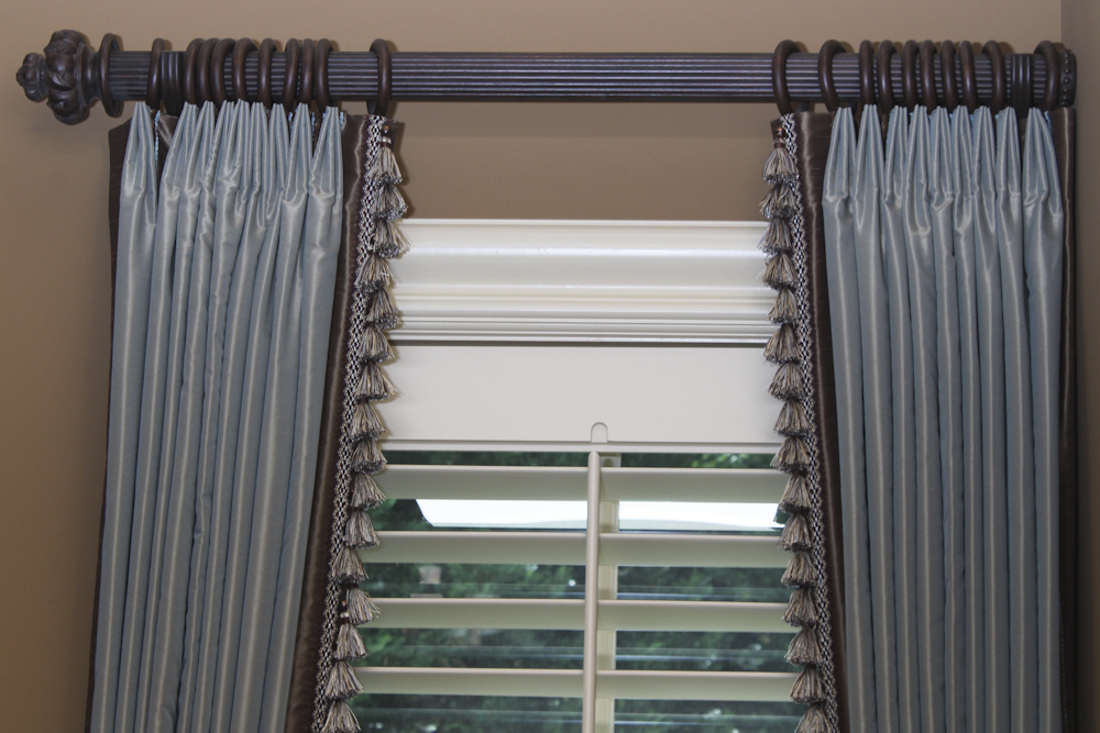 Custom Made Cornflower Blue Silk Drapery Set with Hardware