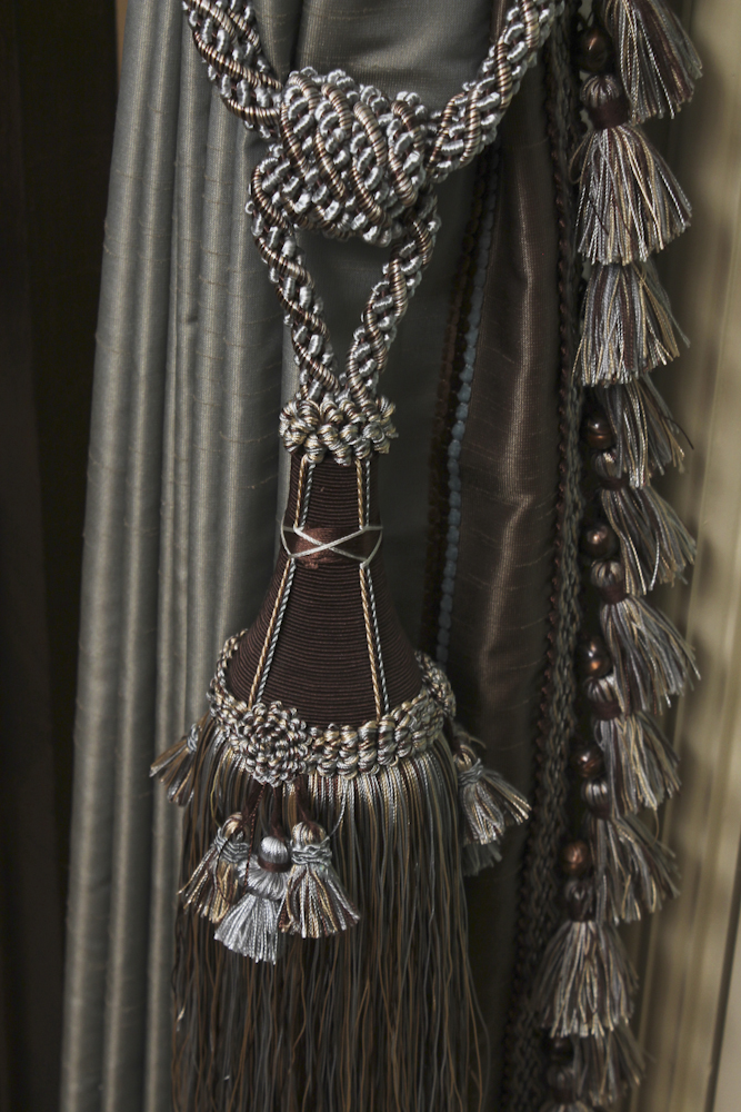 Custom Made Cornflower Blue Silk Drapery Set with Hardware