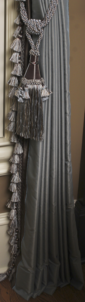 Custom Made Cornflower Blue Silk Drapery Set with Hardware