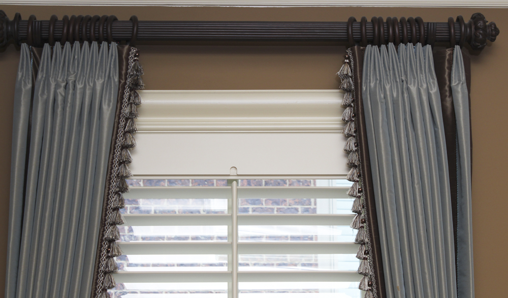 Custom Made Cornflower Blue Silk Drapery Set with Hardware