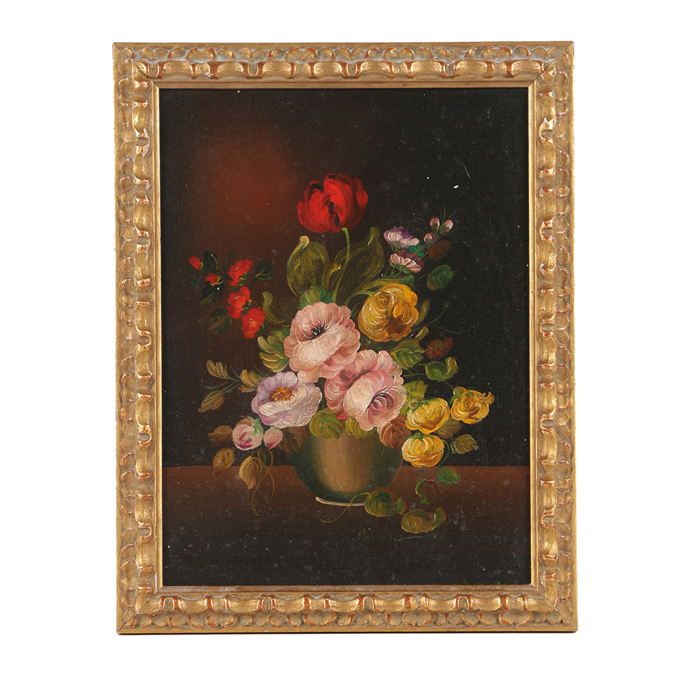 R. Ruggeri Oil Painting on Canvas Floral Still Life