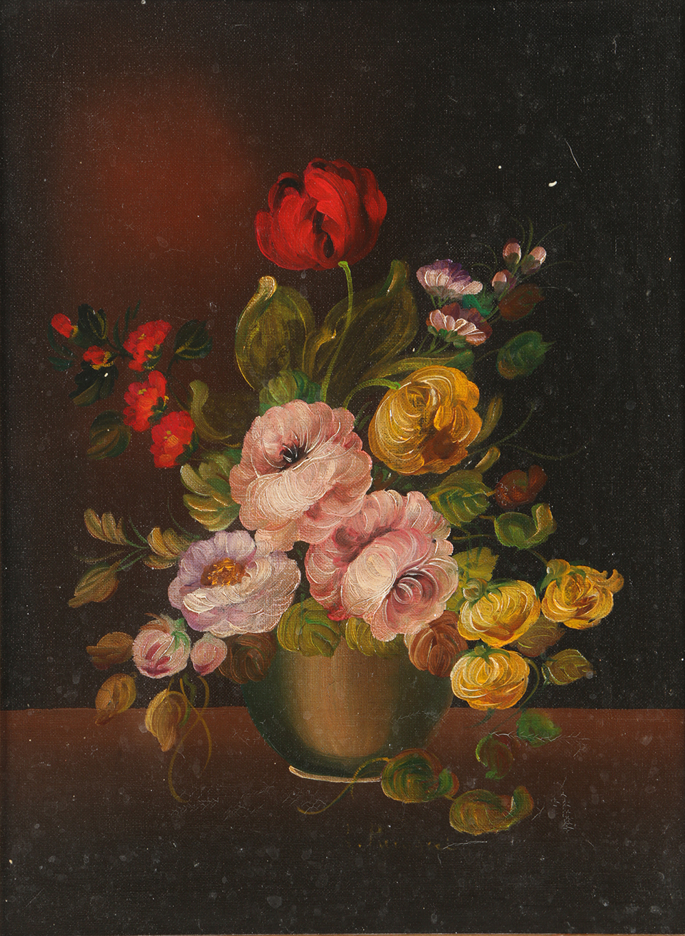 R. Ruggeri Oil Painting on Canvas Floral Still Life