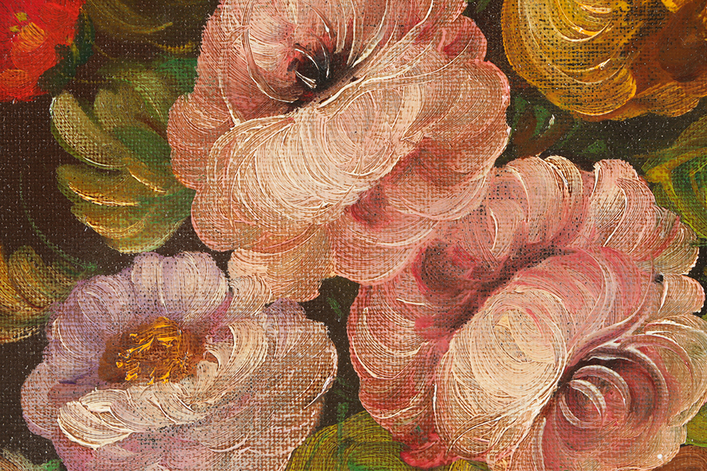 R. Ruggeri Oil Painting on Canvas Floral Still Life