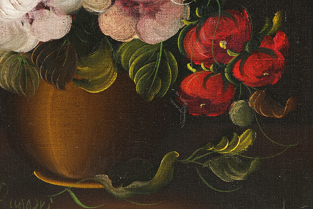 R. Ruggeri Oil Painting on Canvas Floral Still Life