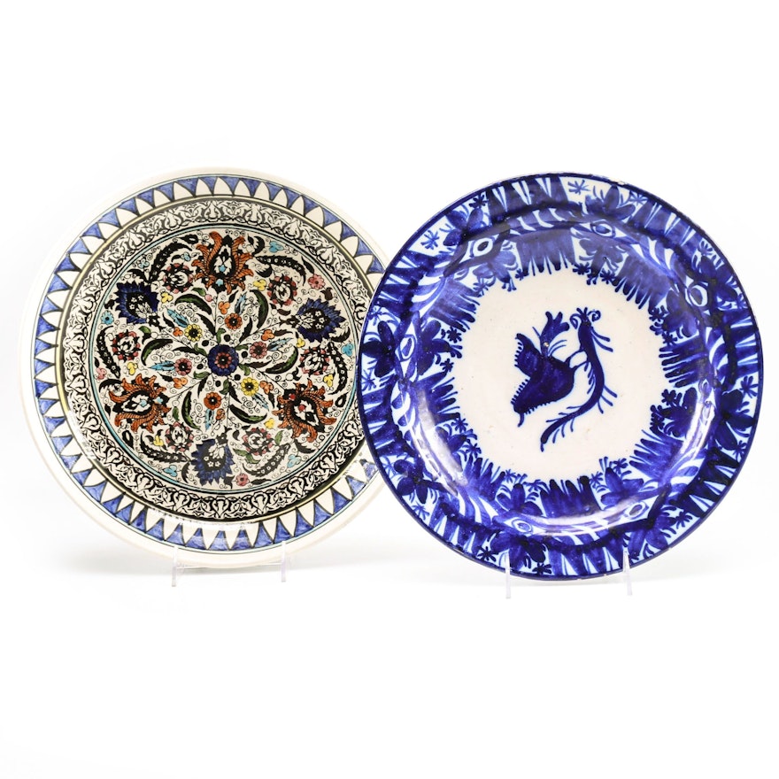 Decorative Hand-Painted Rimmed Bowl and Platter