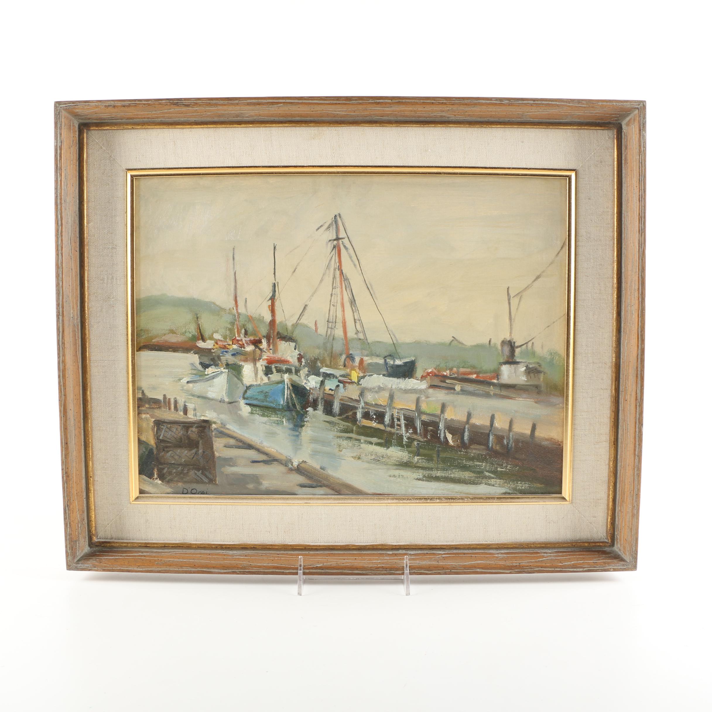 Pasquale D'Orsi Oil Painting on Canvas Board of a Waterfront