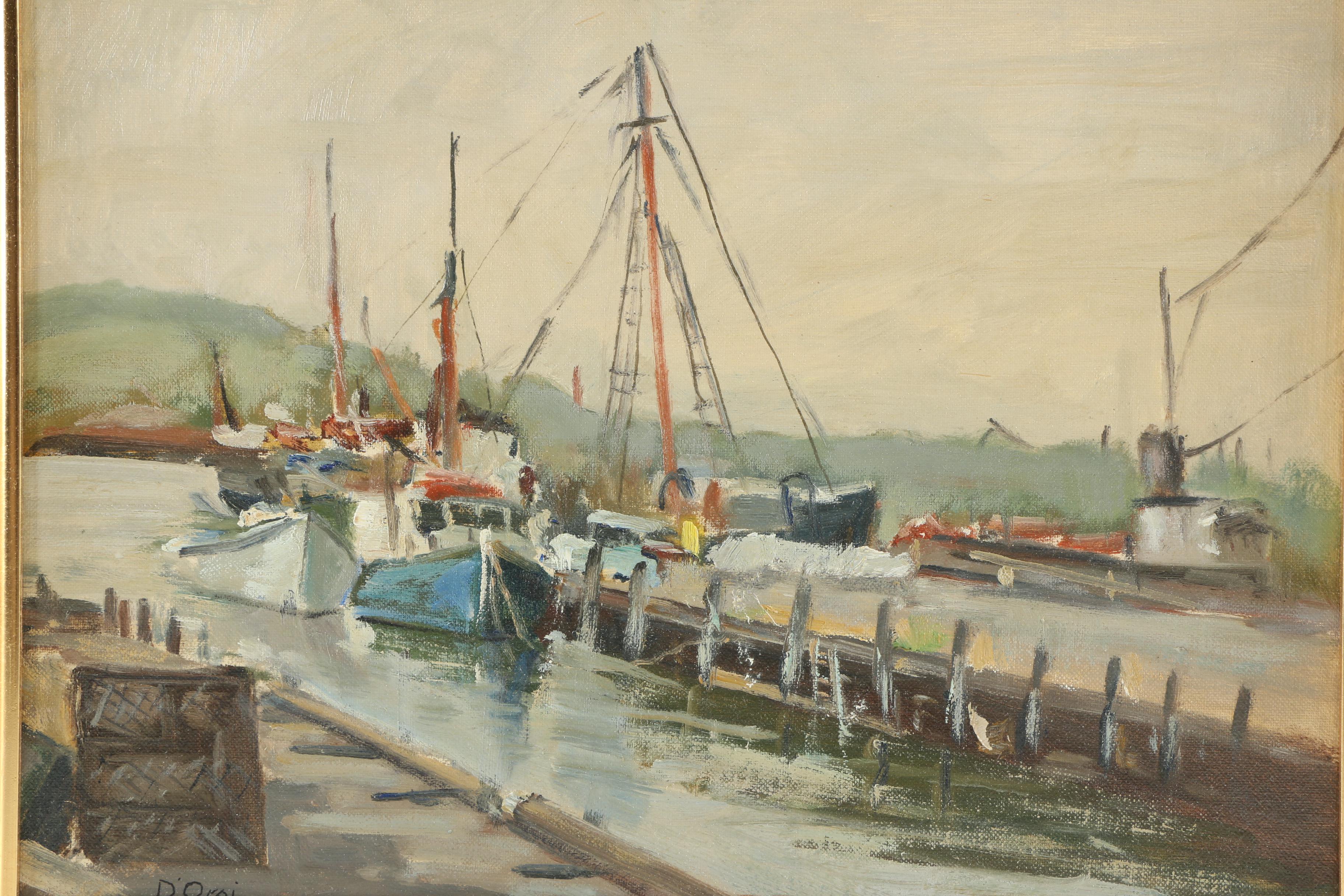 Pasquale D'Orsi Oil Painting on Canvas Board of a Waterfront