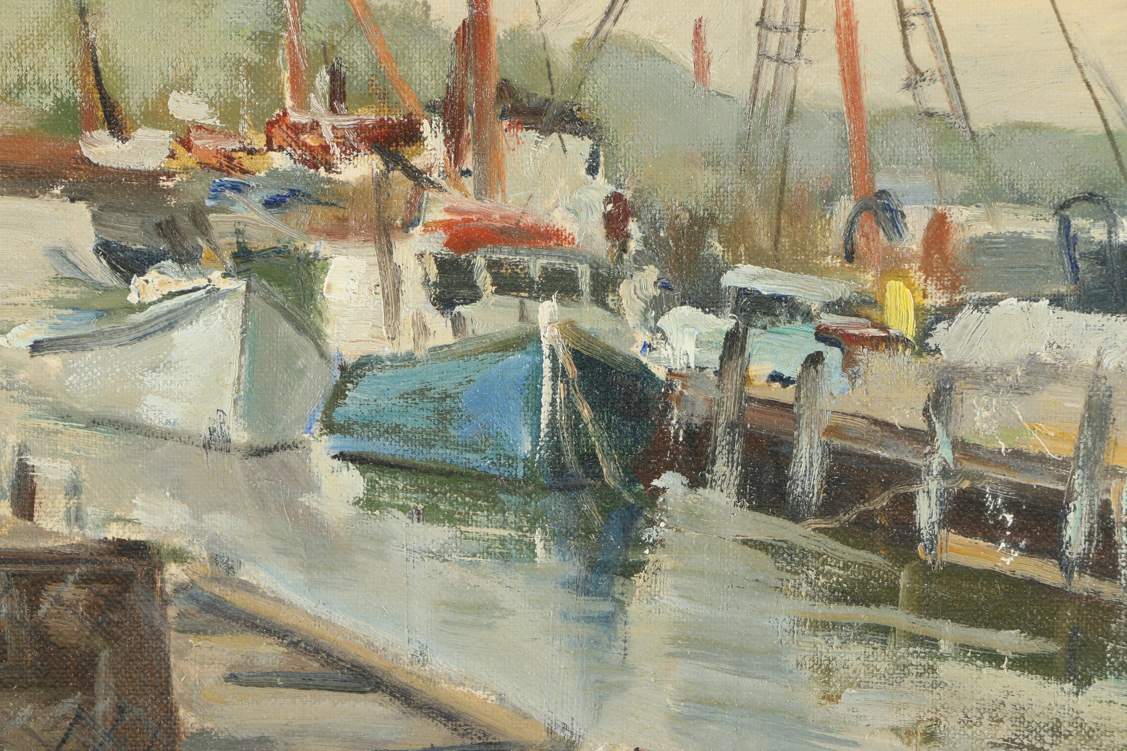 Pasquale D'Orsi Oil Painting on Canvas Board of a Waterfront