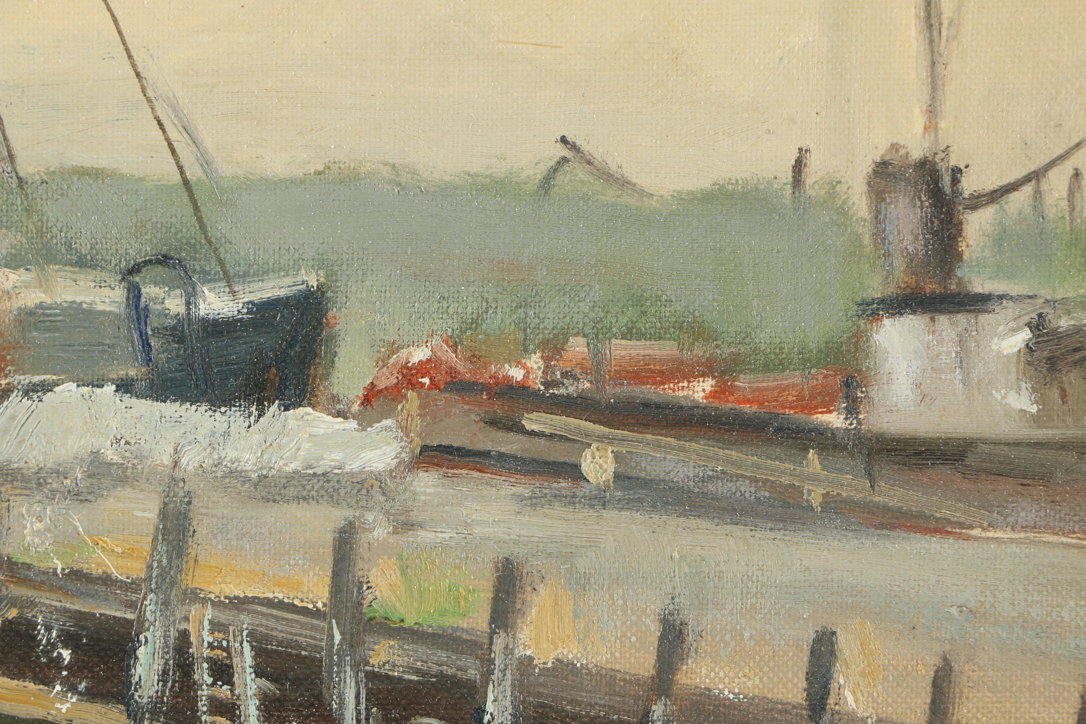 Pasquale D'Orsi Oil Painting on Canvas Board of a Waterfront