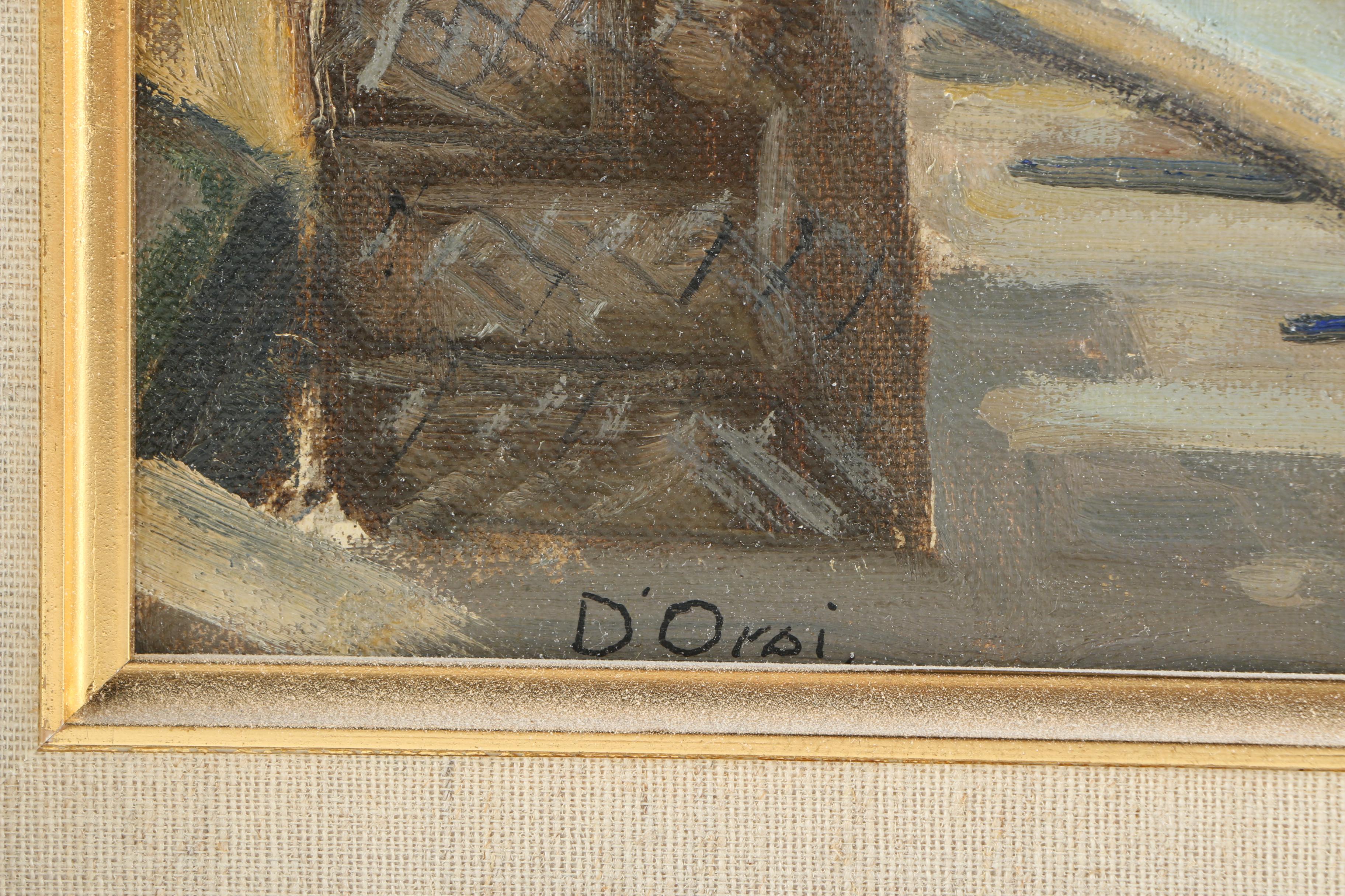 Pasquale D'Orsi Oil Painting on Canvas Board of a Waterfront