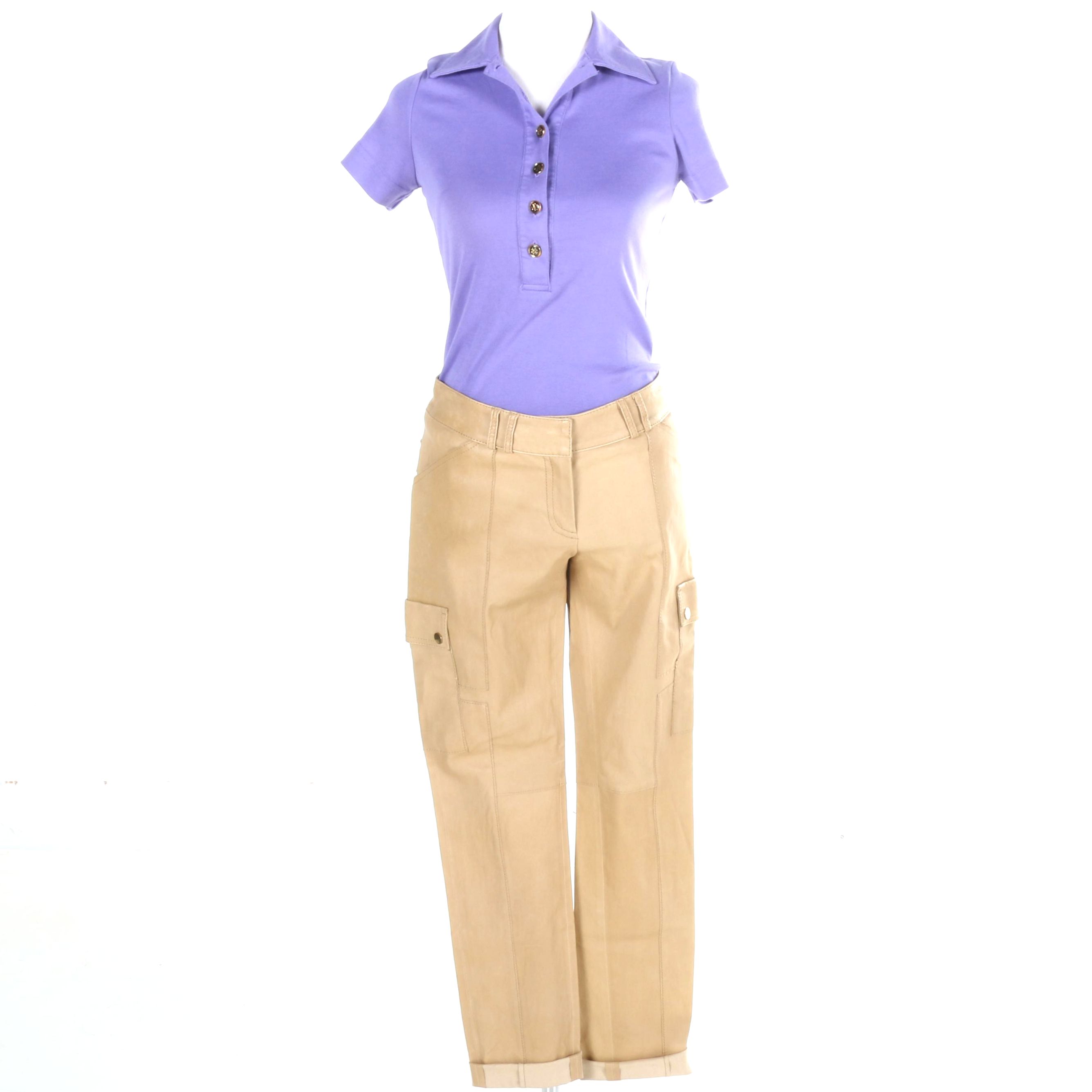 Tory Burch Cotton Polo and Leather Pants