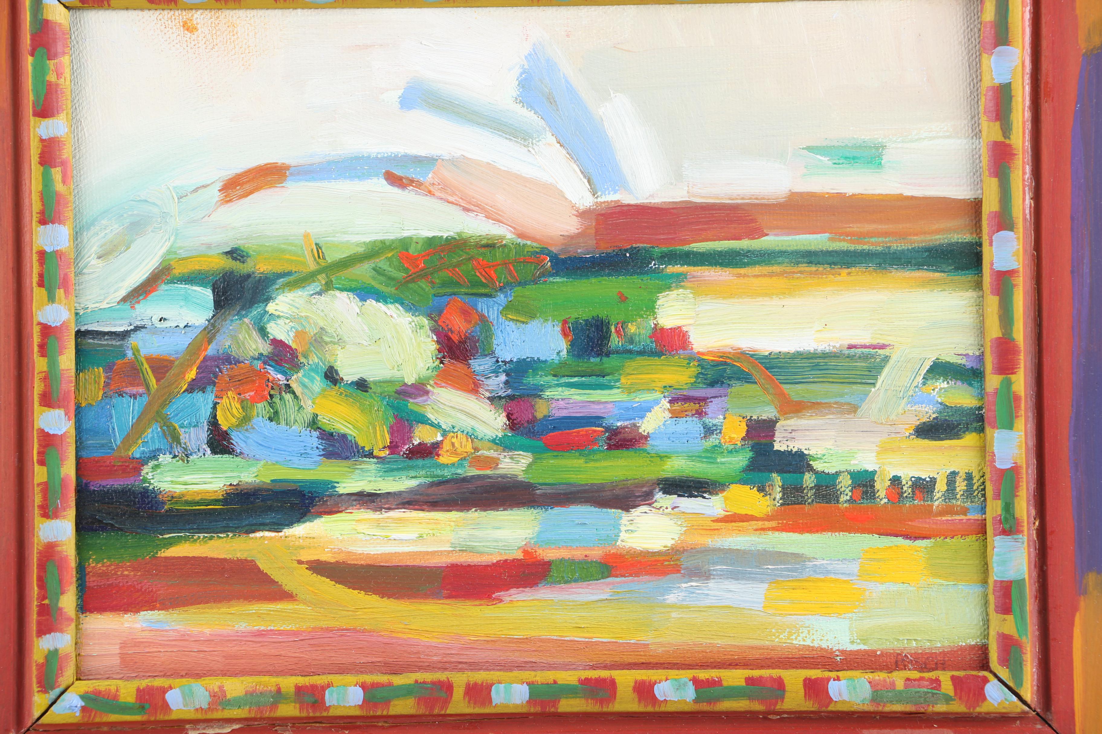 Original Oil Painting of Abstract Shapes In Painted Frame