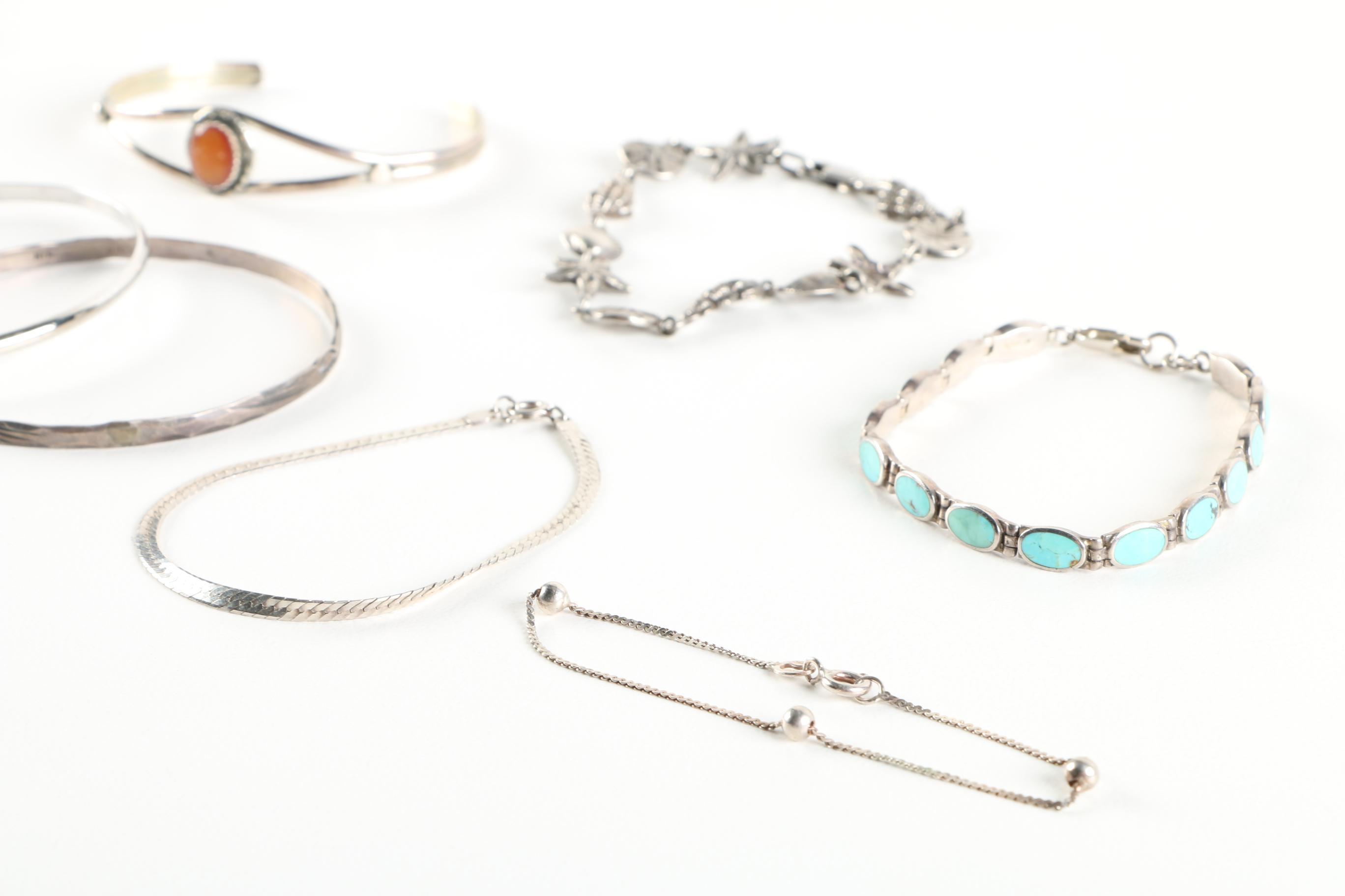 Sterling Silver Bracelets Including Dyed Magnesite Link Bracelet