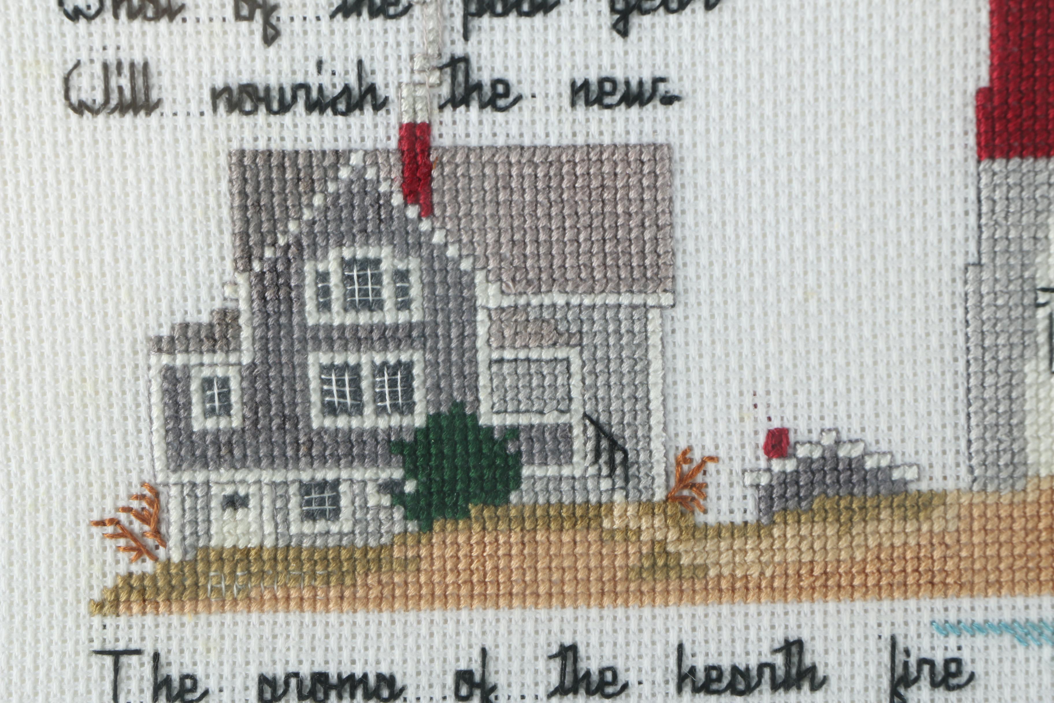 Cross Stitch of Lighthouse and "Winter" Poem