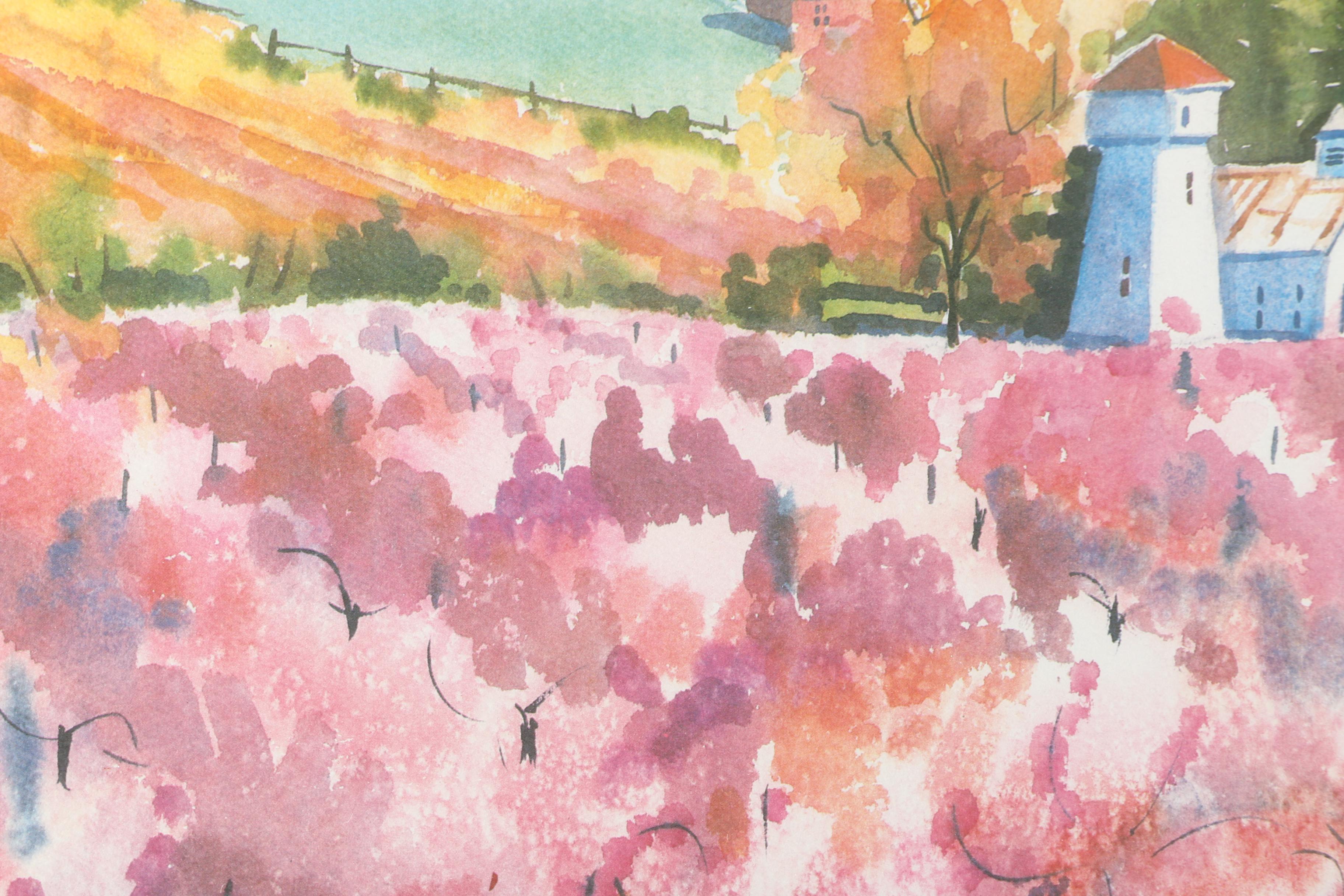 Signed Ellie Marshall Offset Lithograph "Wine Country"