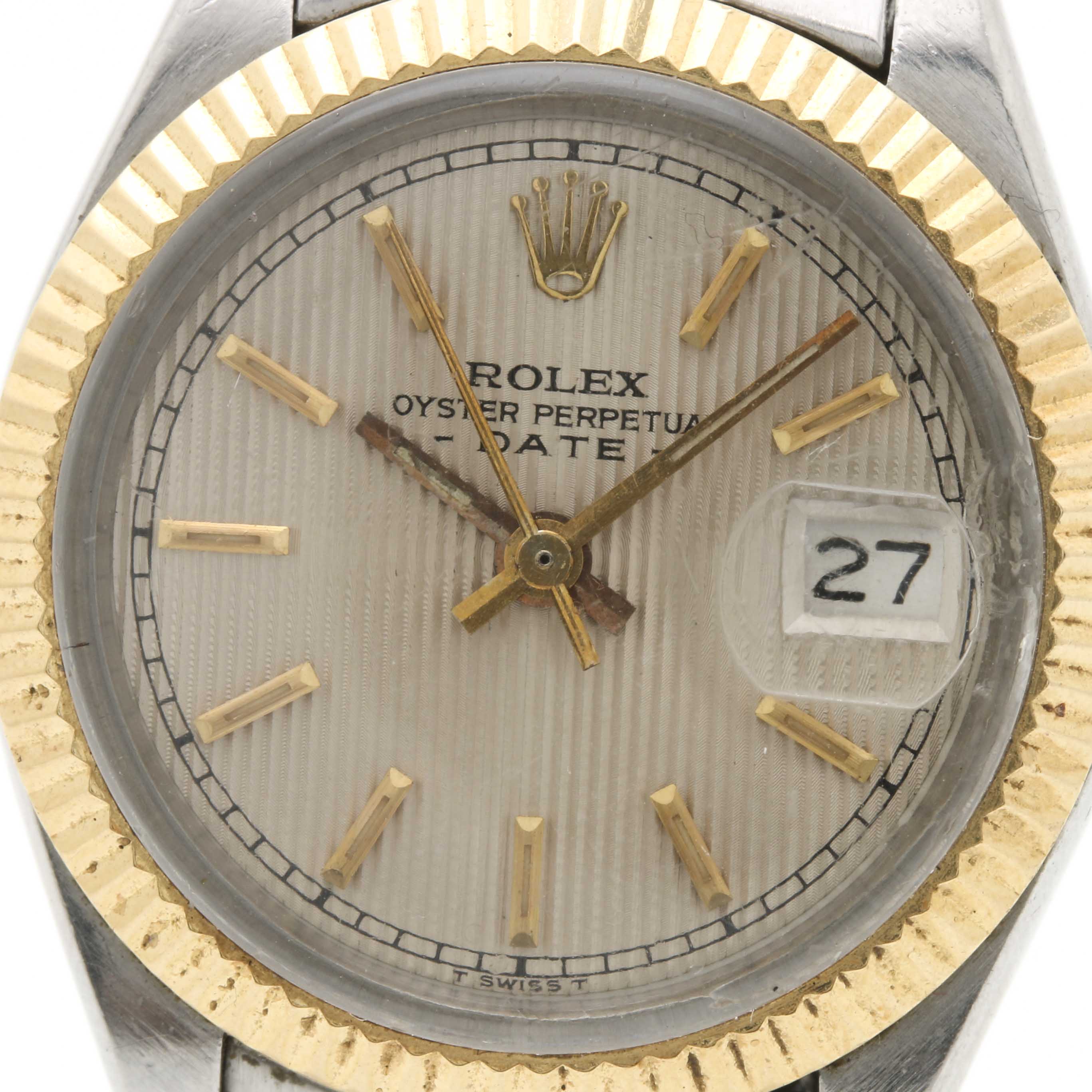 Vintage Rolex 14K Yellow Gold and Stainless Steel Oyster Perpetual Date Watch