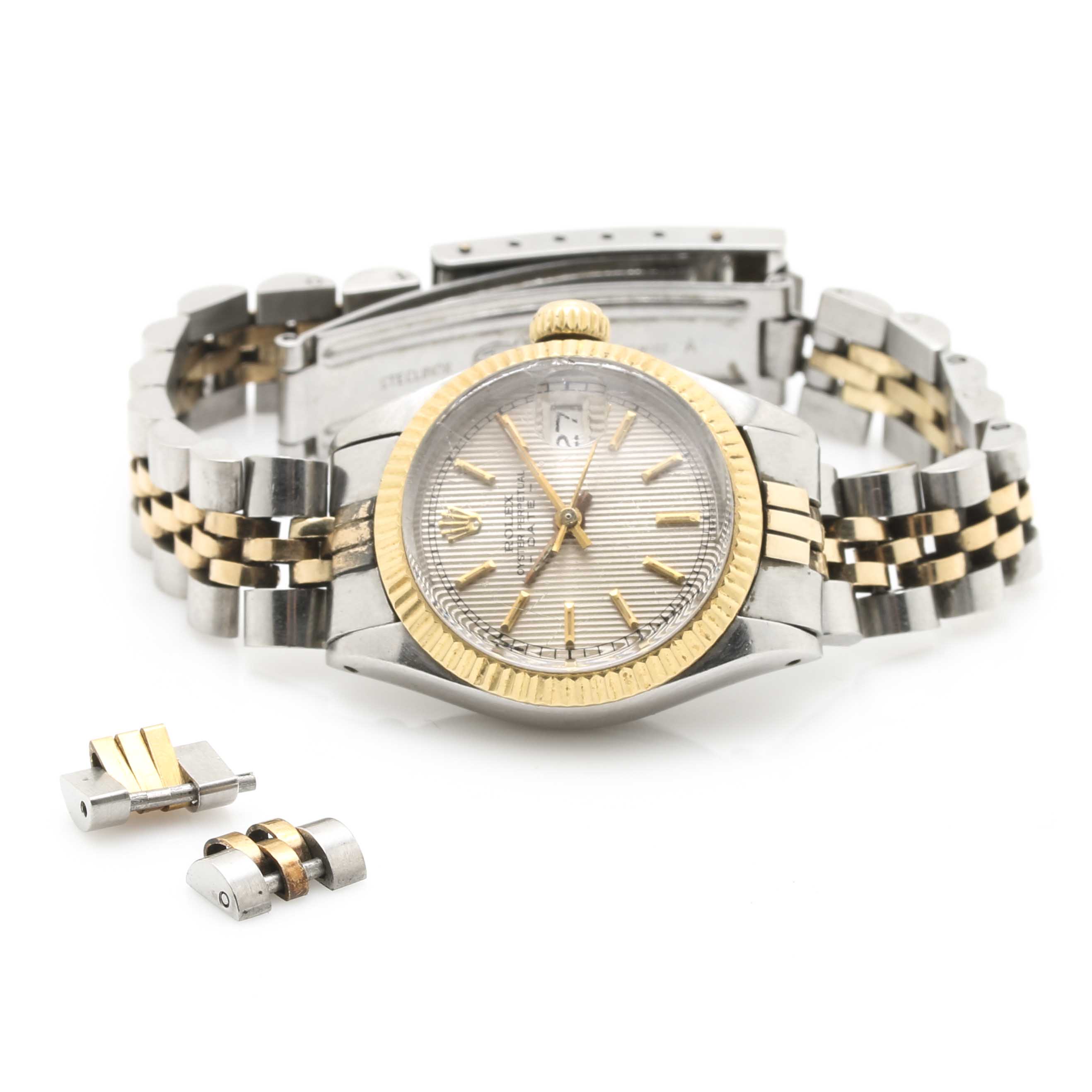 Vintage Rolex 14K Yellow Gold and Stainless Steel Oyster Perpetual Date Watch