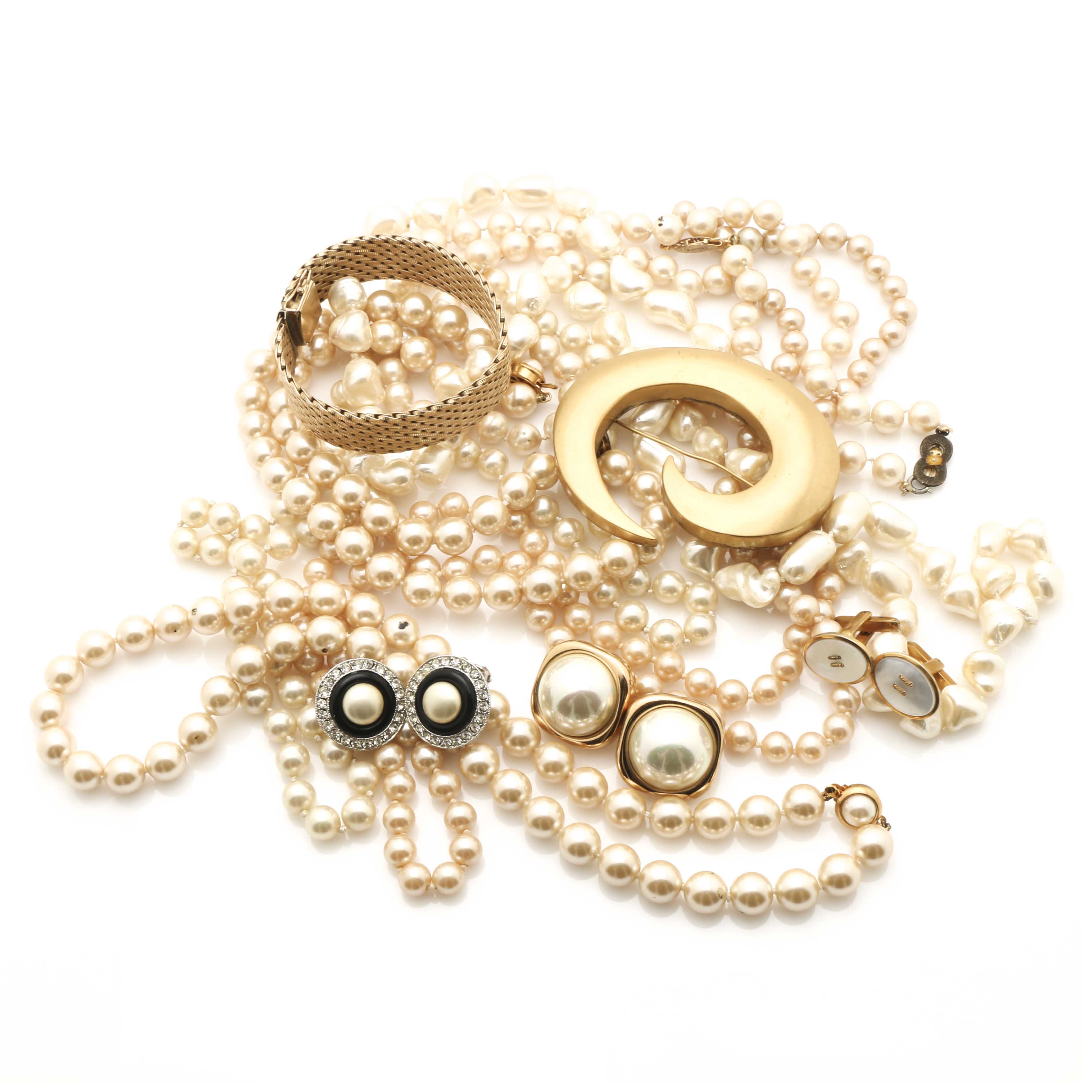 Faux Pearl Jewelry Featuring Christian Dior and Kenneth Lane, Including Sterling Silver Findings