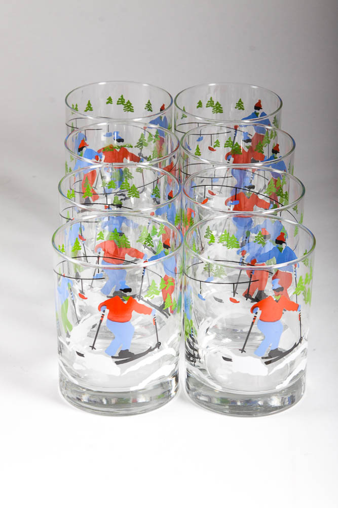Vintage Drinking Glasses with Painted Scenes