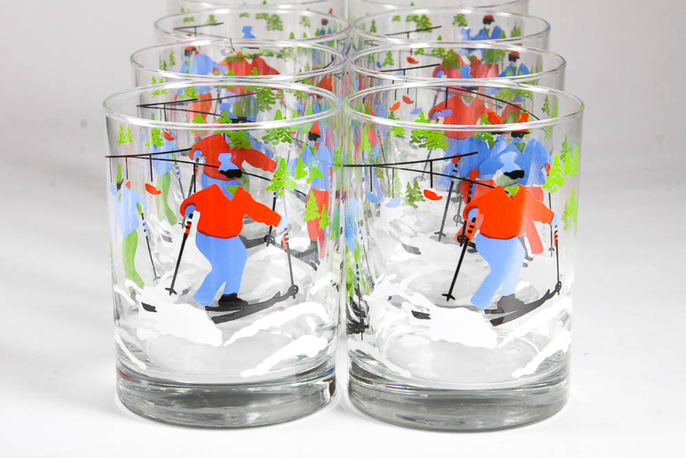 Vintage Drinking Glasses with Painted Scenes