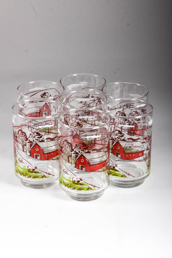 Vintage Drinking Glasses with Painted Scenes