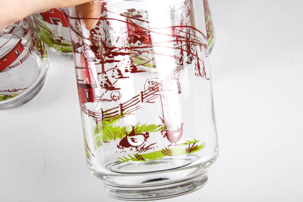 Vintage Drinking Glasses with Painted Scenes