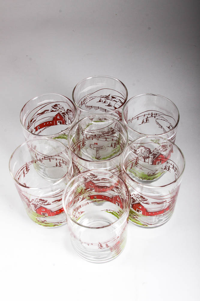 Vintage Drinking Glasses with Painted Scenes