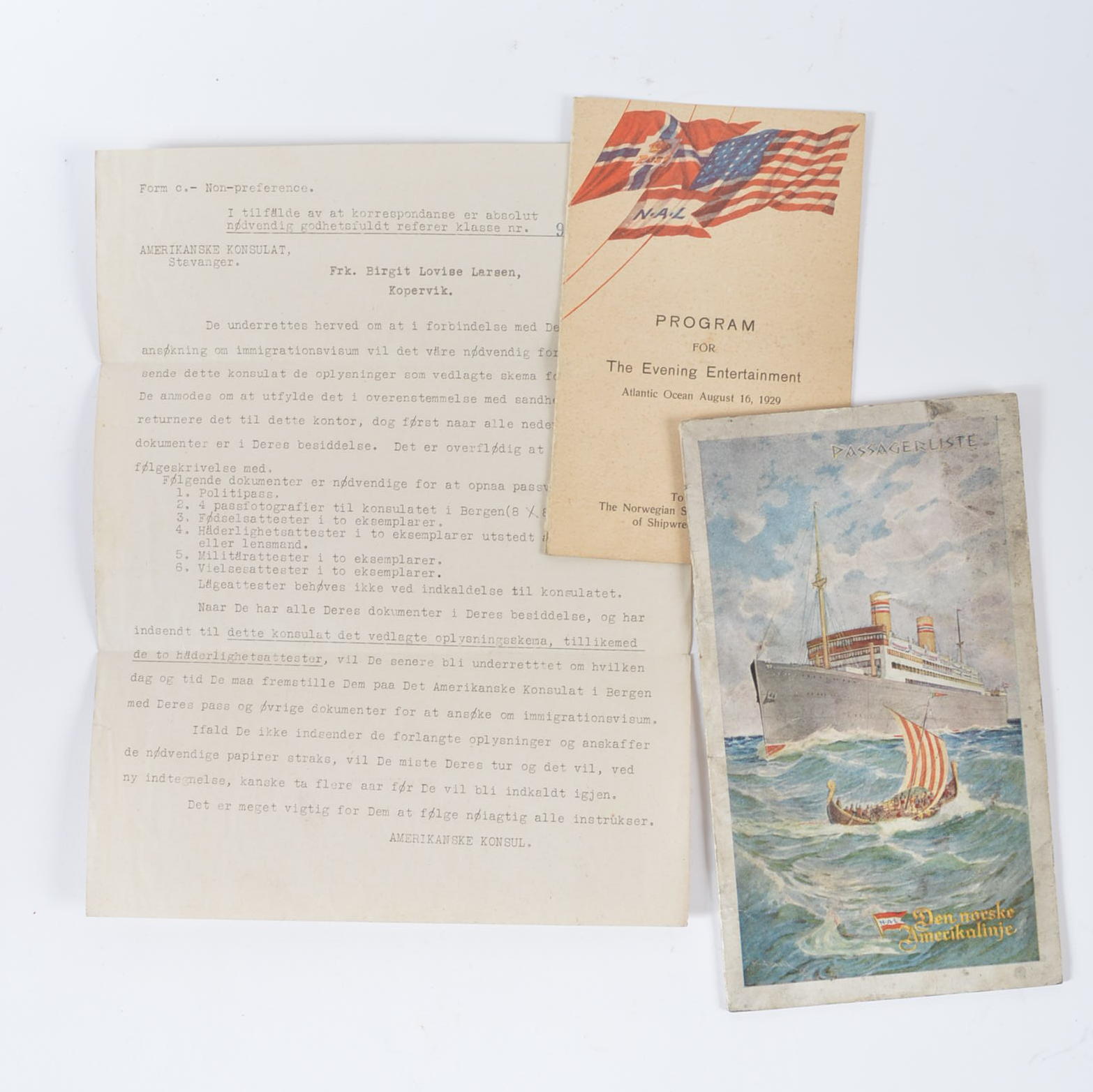 1929 Passenger List of the S.S. Bergensjord