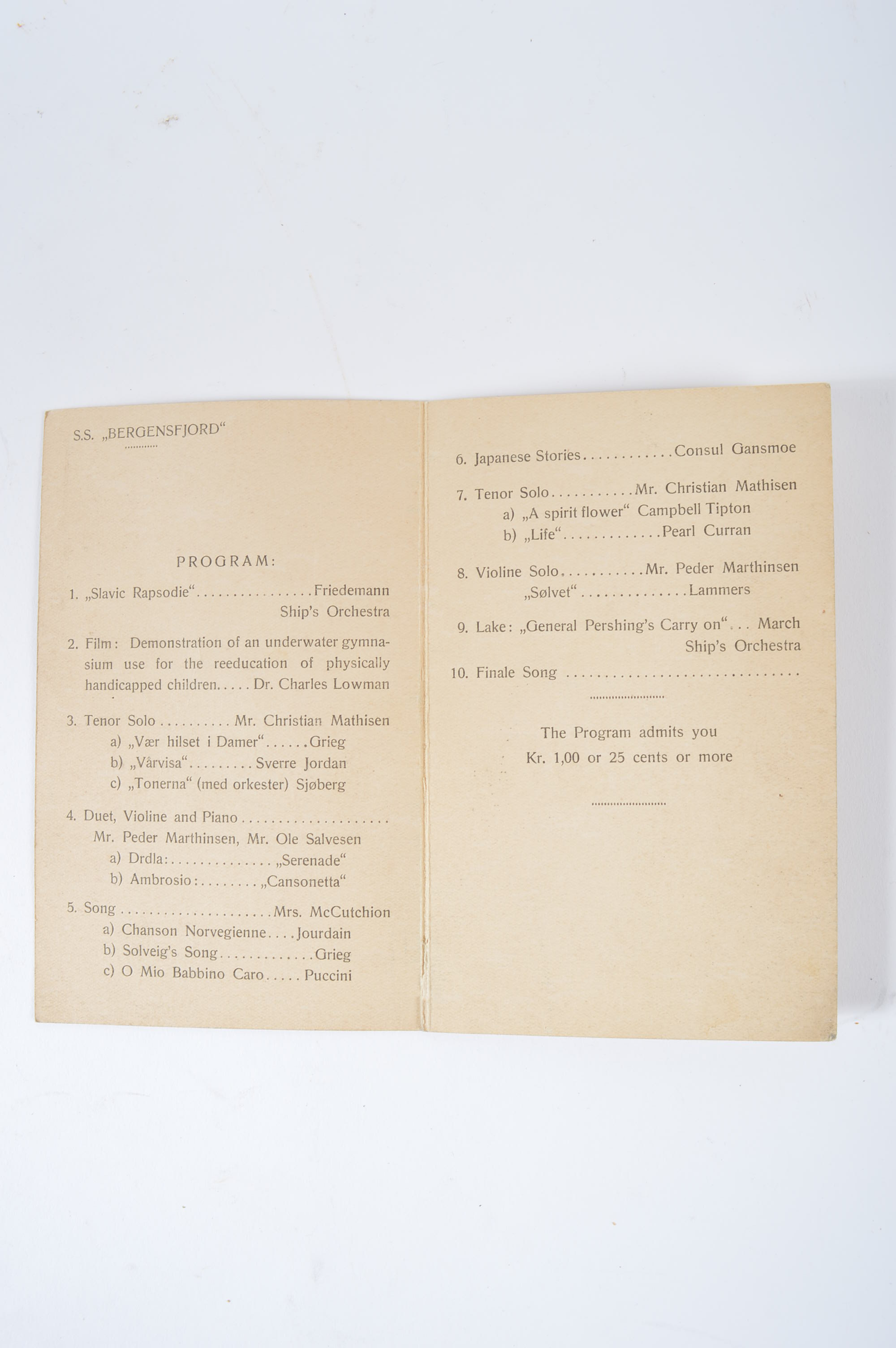 1929 Passenger List of the S.S. Bergensjord