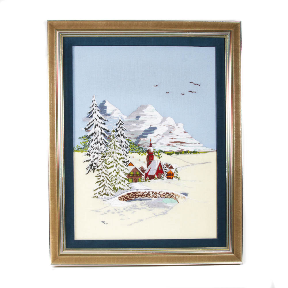 Framed Landscape Embroidery Panel