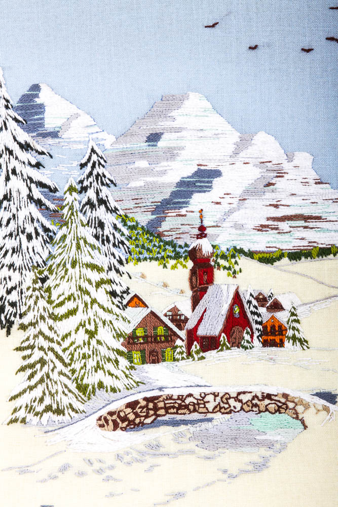Framed Landscape Embroidery Panel