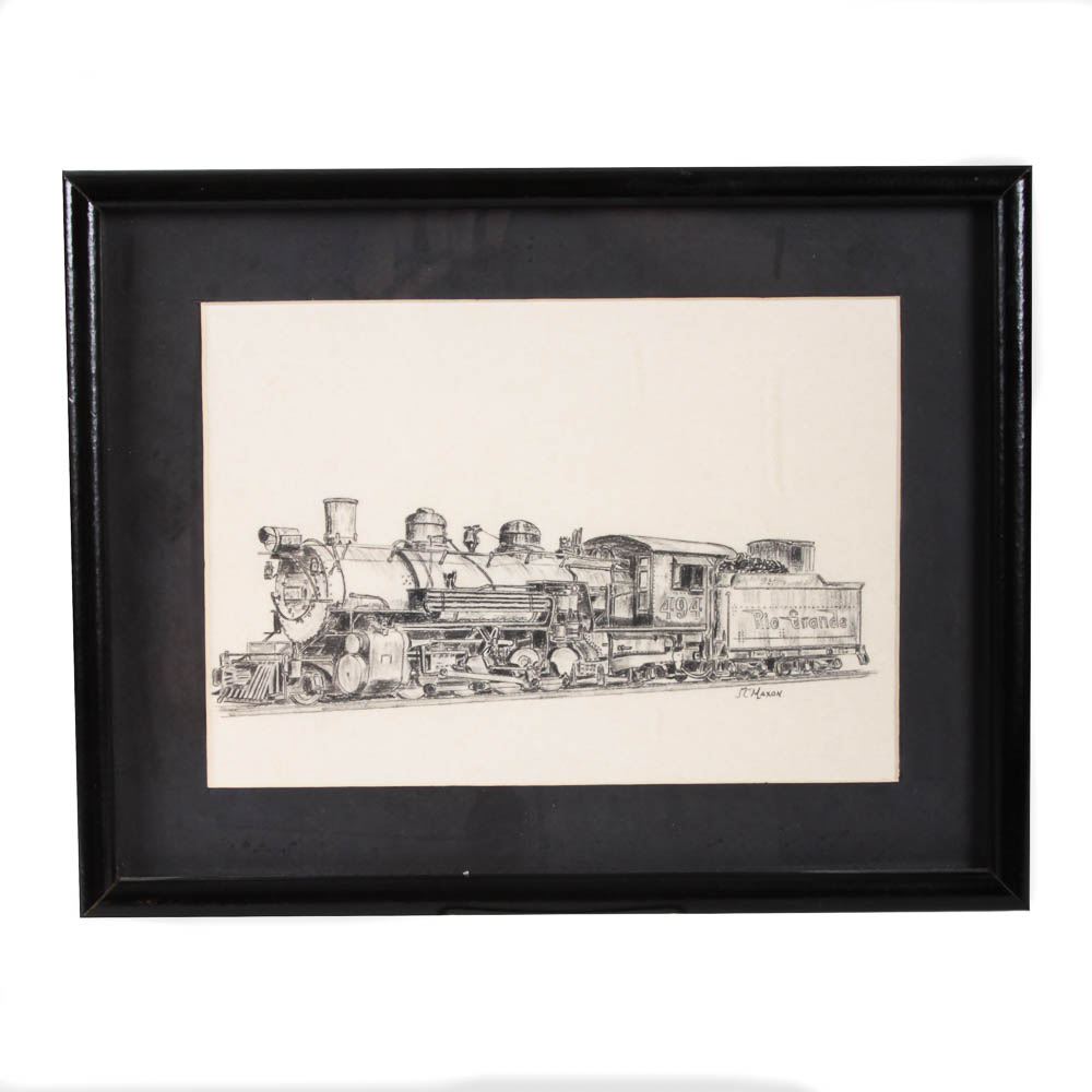 Jim C. Maxon Graphite Sketch "Denver & Rio Grande Locomotive #494"