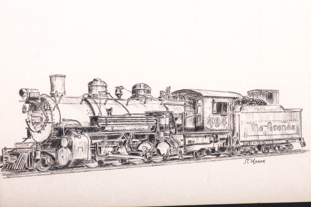 Jim C. Maxon Graphite Sketch "Denver & Rio Grande Locomotive #494"