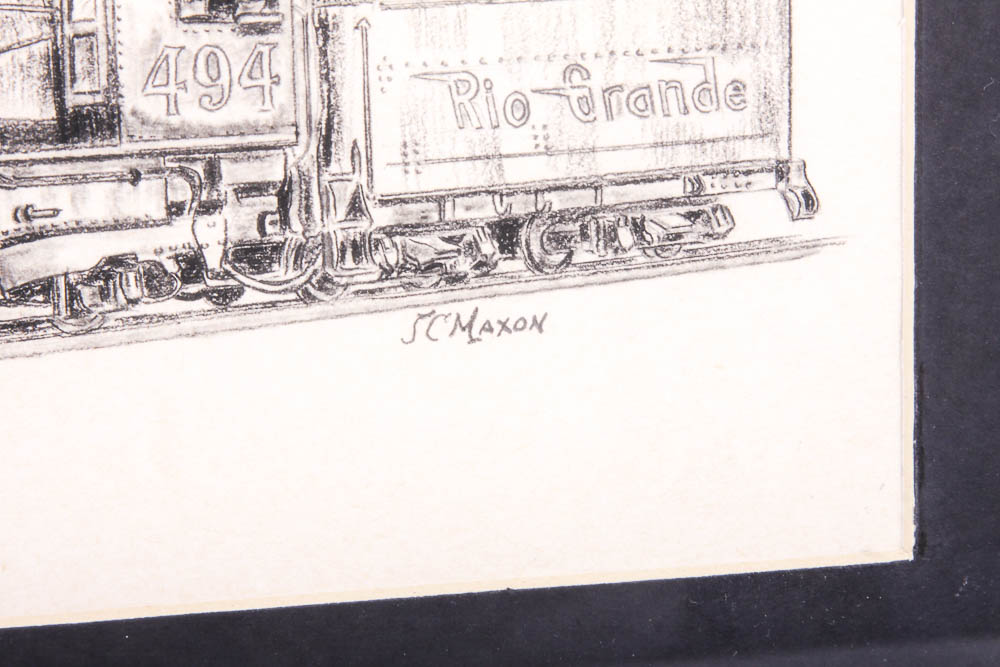 Jim C. Maxon Graphite Sketch "Denver & Rio Grande Locomotive #494"