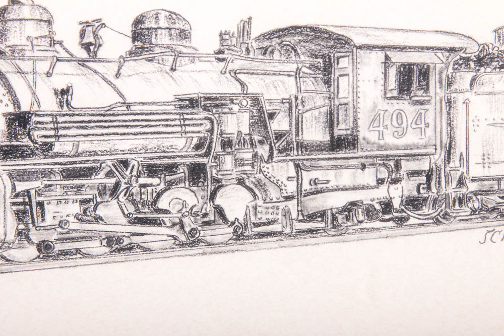 Jim C. Maxon Graphite Sketch "Denver & Rio Grande Locomotive #494"