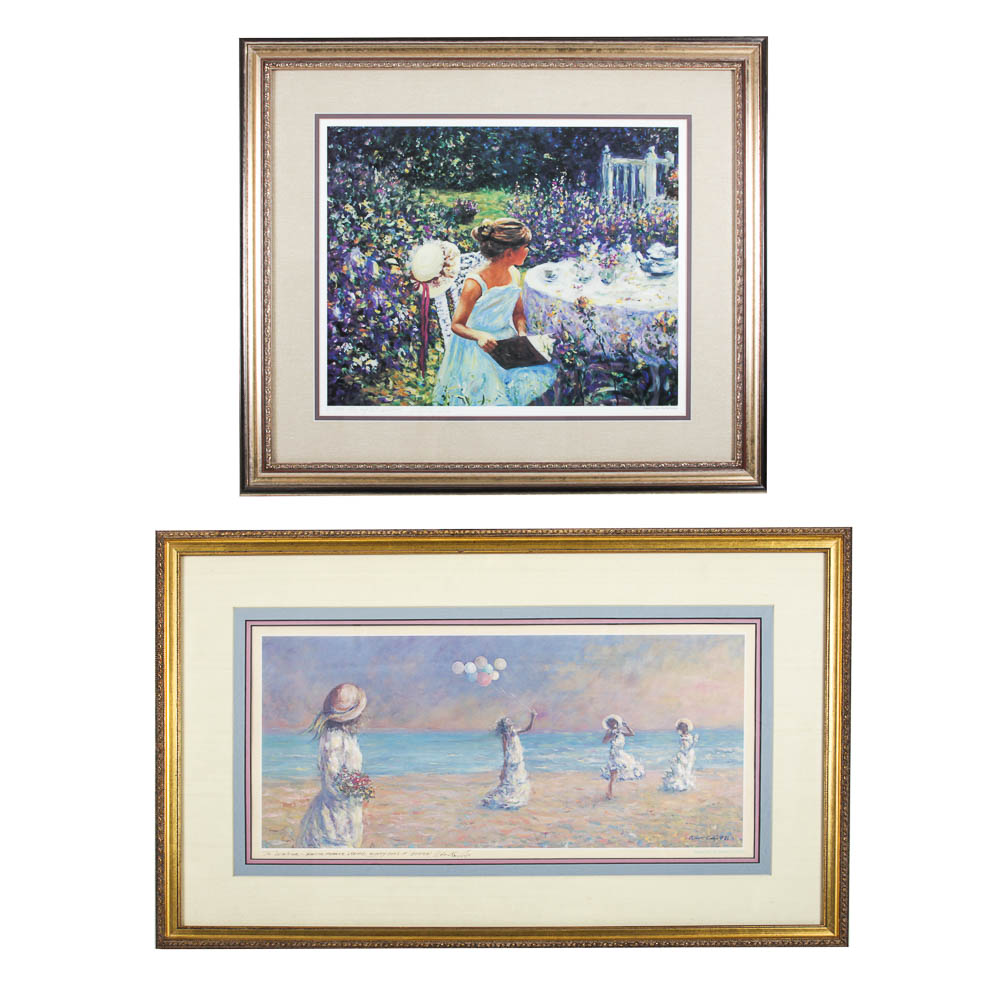 Pair of Robert E. Certo Prints "Tea Garden" and "Beach Day"