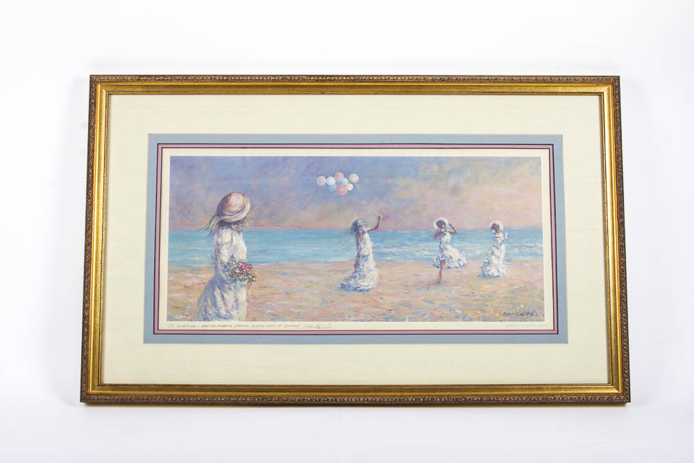 Pair of Robert E. Certo Prints "Tea Garden" and "Beach Day"