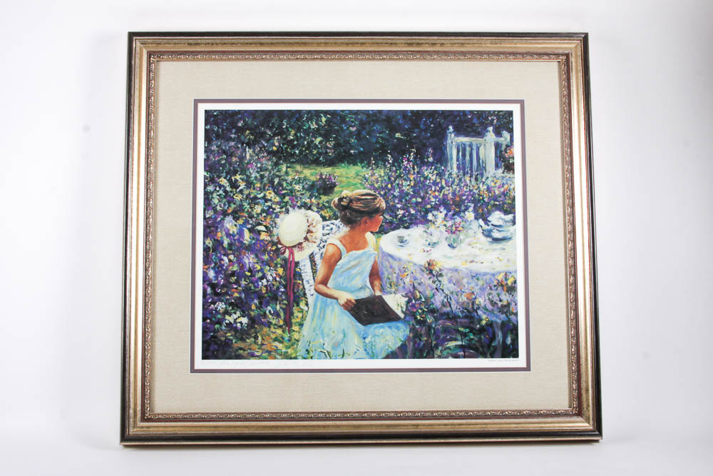 Pair of Robert E. Certo Prints "Tea Garden" and "Beach Day"
