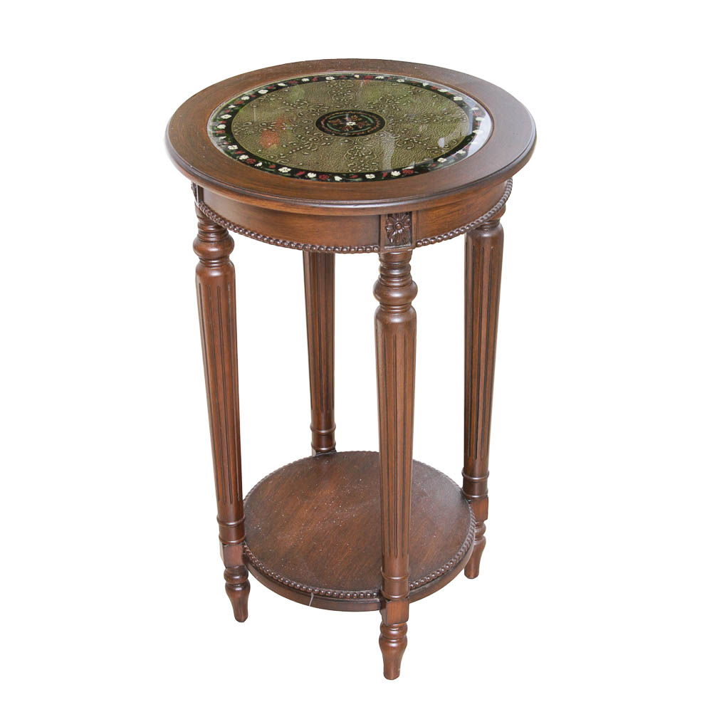 Contemporary Louis XVI Style Side Table With Glass Top