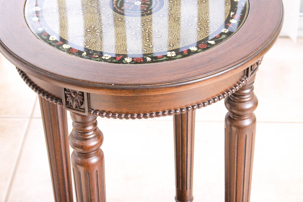 Contemporary Louis XVI Style Side Table With Glass Top